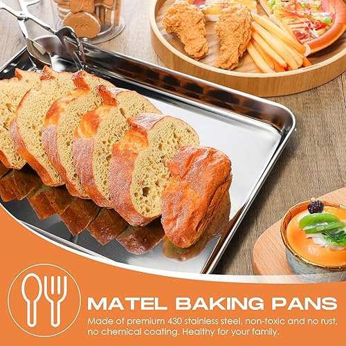 Miniatura 13 de Zopeal Juego de 12 bandejas para hornear, bandejas de acero inoxidable, antiadherentes, bandeja pequeña para servir pasteles, bandejas metálicas