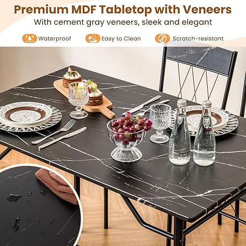 Miniatura 3 de GOFLAME Juego de mesa de comedor de 5 piezas para 4, mesa de cocina moderna y 4 sillas con marco de metal, juego de comedor que ahorra espacio para