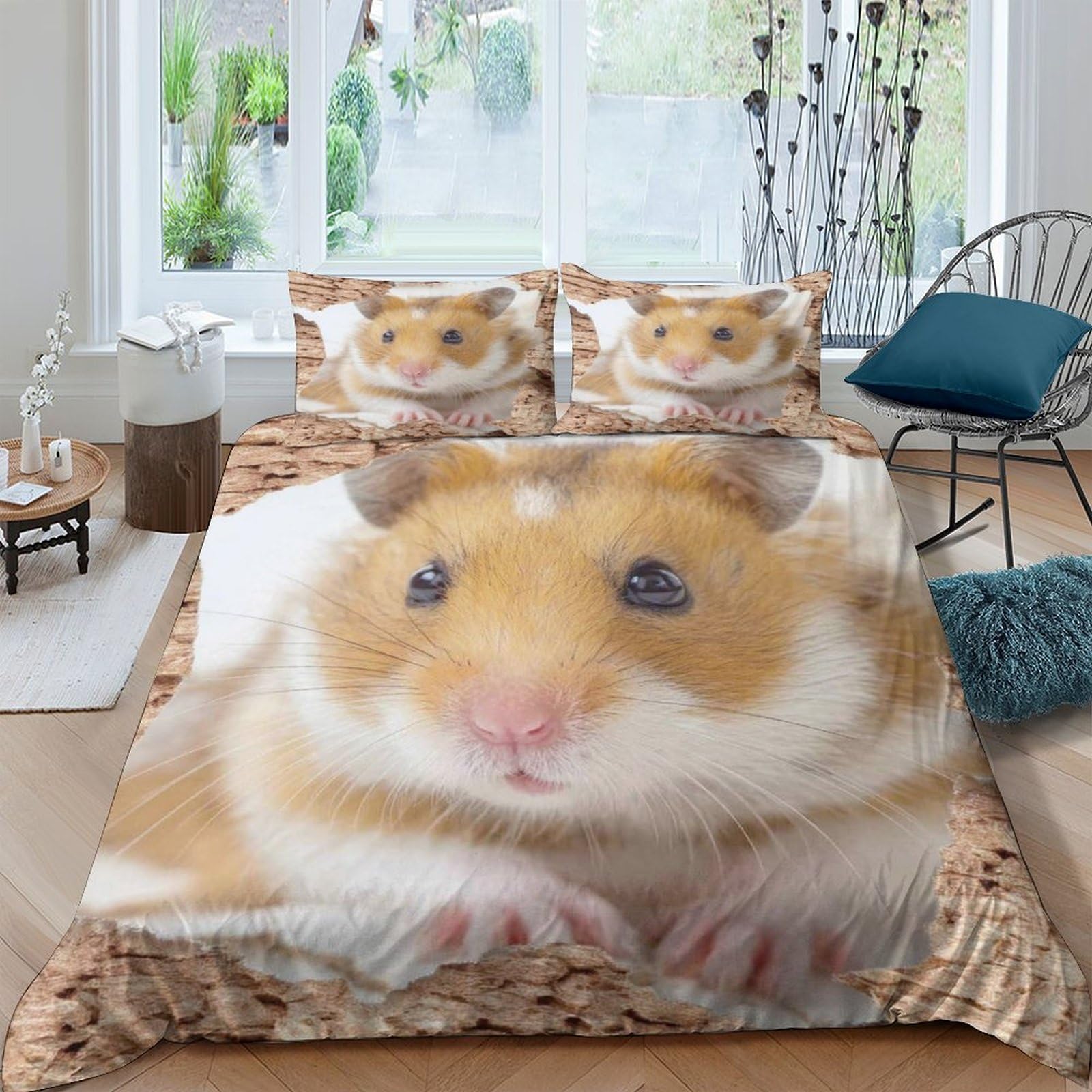 Ctjqhvkz Style-9 3D Printed Hamster Fitted Sheet Microfiber Soft Brown Animal Bed Cover For Bedroom Guest Room Mattress Protection Decor Single（135X200cm）