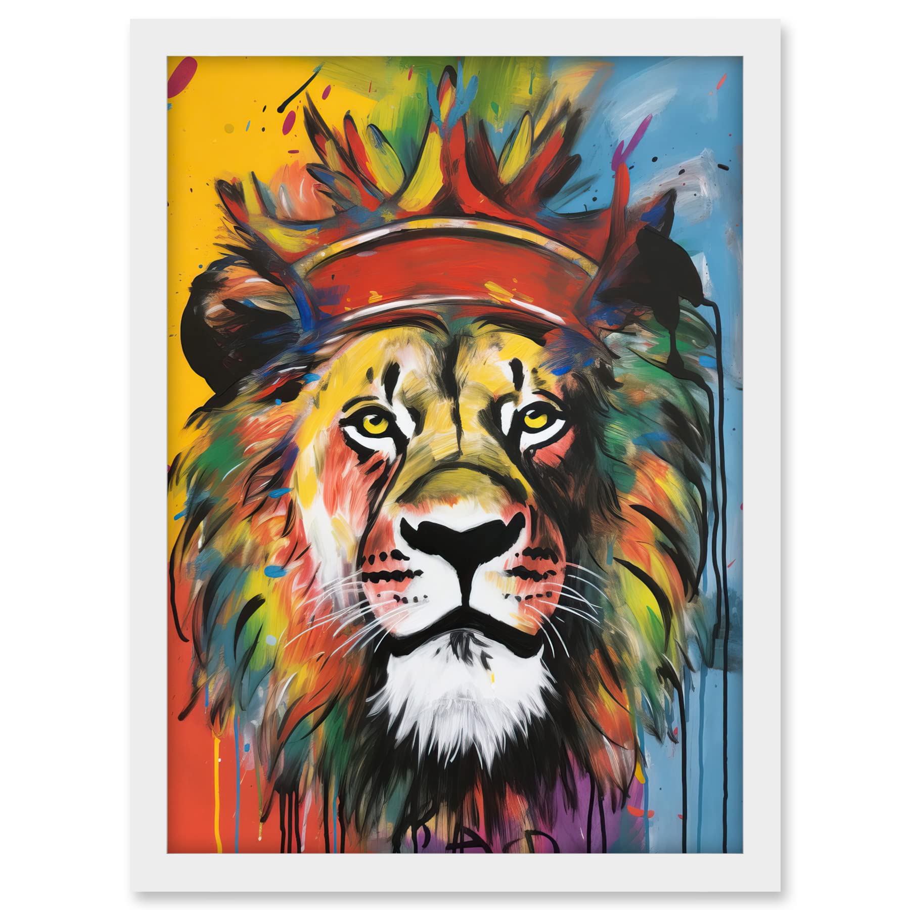 Artery8 King of the Jungle Lion with Crown Modern Pop Art Artwork Framed A3 Wall Art Print