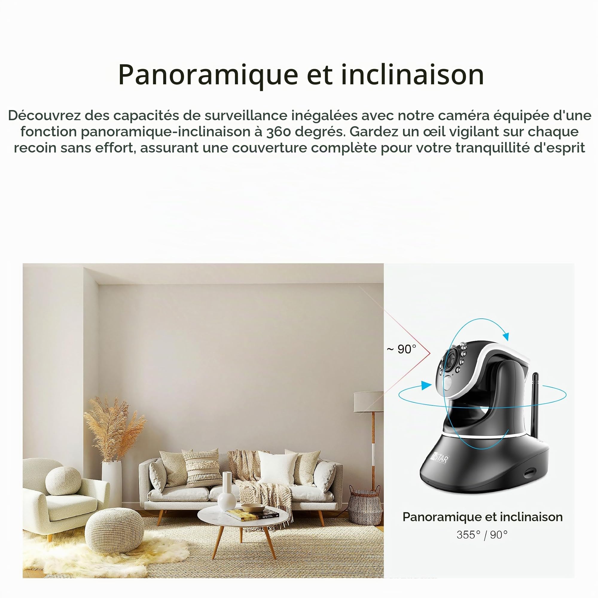 INSTAR IN-8415 2K+ Noir - Caméra de Surveillance LAN/PoE/WLAN avec IA - Caméra IP contrôlable - WPA3 - Wi-FI 2,4 et 5 GHz - Utilisation intérieure - PIR - PTZ - HomeKit - MQTT