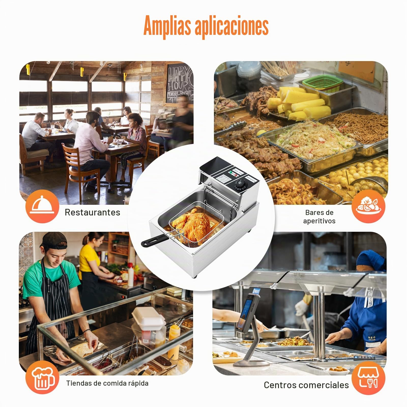 MINRS Freidora de aceite de 6 L con cesta y tapa, freidora de acero inoxidable, freidora de zonas frías, fácil limpieza temperatura regulable 60-200 ℃ 2500 W freidoras comerciales para uso en