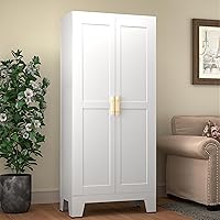 Vista 23 de Armario de despensa de metal, armarios de almacenamiento de despensa de cocina con 2 puertas y 3 estantes ajustables, armario de despensa de cocina