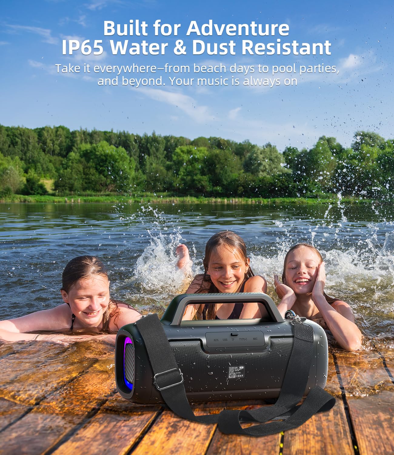 Cassa Bluetooth Portatile, 140W Potente con 2 Subwoofer e 2 Tweeter, Impermeabile IP65 per Esterni, Batteria 24h, Luci RGB, per Feste, Giardino, Spiaggia - Connessioni AUX/USB/TF e TWS