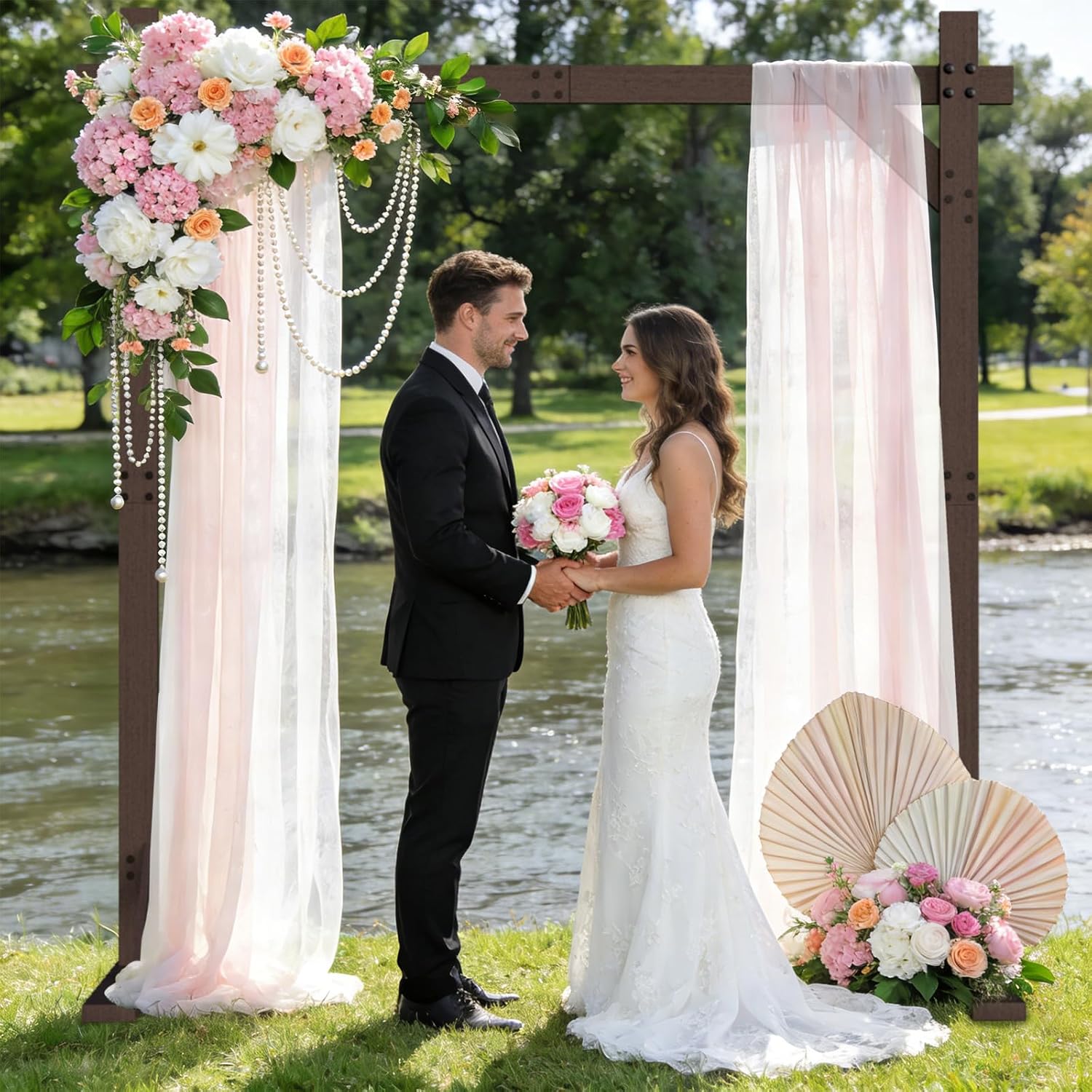 AXHJ 7.48FT Wooden Wedding Arches, Square Wood Arch for Ceremony, Wedding Arbor Backdrop Stand for Proposal Wedding Party Scene, Birthday Party, Garden, Outdoor, Rustic Decorations
