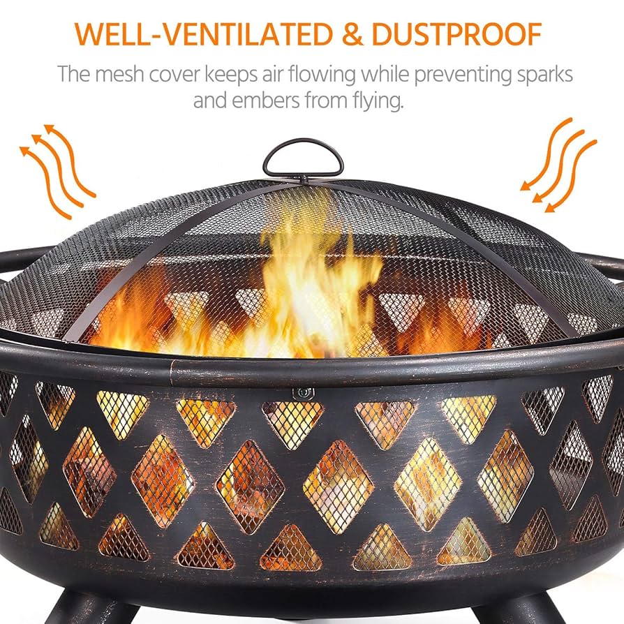 Wood Burning Fire Pit VEVOR Chiminea, 20 Inch Outdoor Wood Burning Firepit, Conical Fireplace For BBQ & Warming, Outside Wooden Fire Pit With Grill Mesh, Chimney Coat & Rustproof Chiminea Lid, For