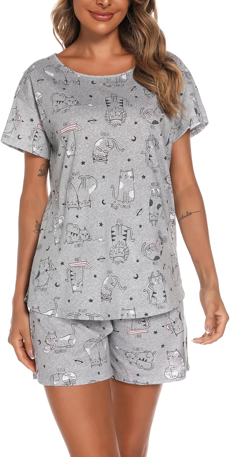 ENJOYNIGHT Womens Pajama Shorts Sets Cotton Pjs Summer Cute Sleepwear with Pockets - Image 3