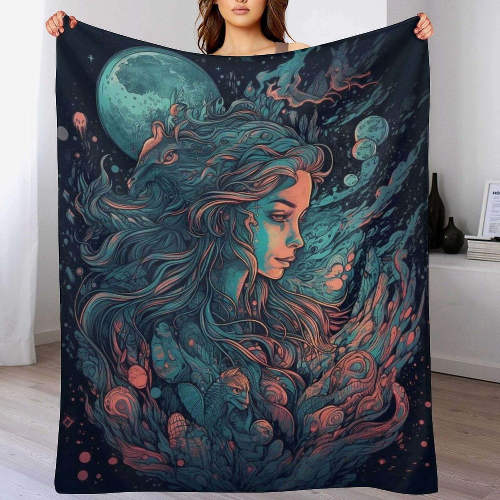 Couverture plaid en flannel de 100x130 cm avec un motif psychédélique