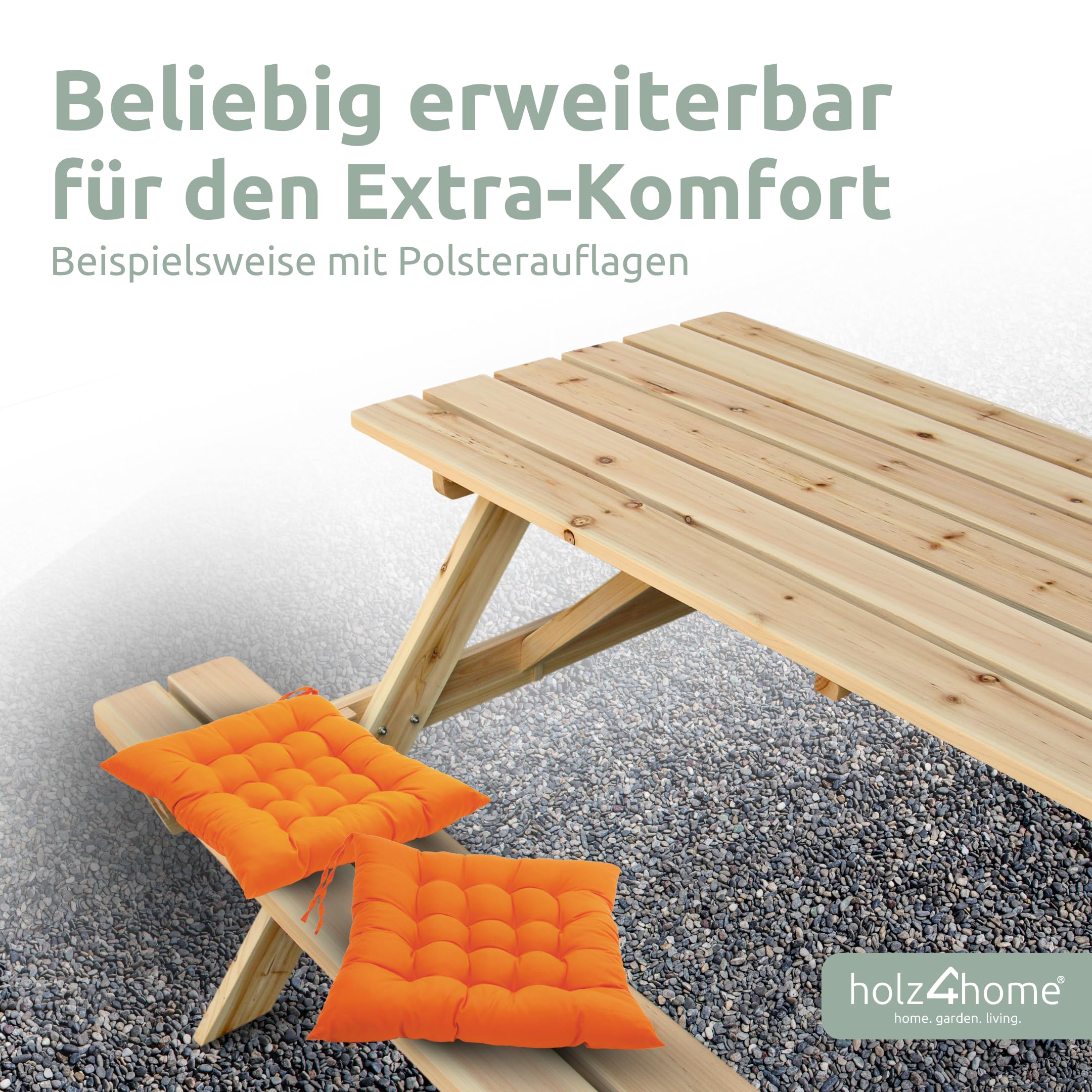 holz4home® Picknickbank aus Holz I Outdoor Sitzbank mit Tisch I Picknicktisch Massivholz Gartenmöbel I Naturholz Sitzgruppe Tisch mit Bänken I Für Garten Terrasse Gastronomie (140 cm)