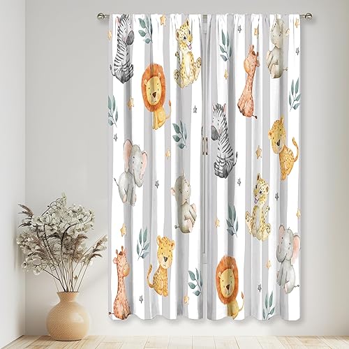 Miniatura 26 de MESHELLY Cortinas de safari para niños, 42 pulgadas de ancho x 63 pulgadas de alto, bolsillo para barra, lindos animales de dibujos animados