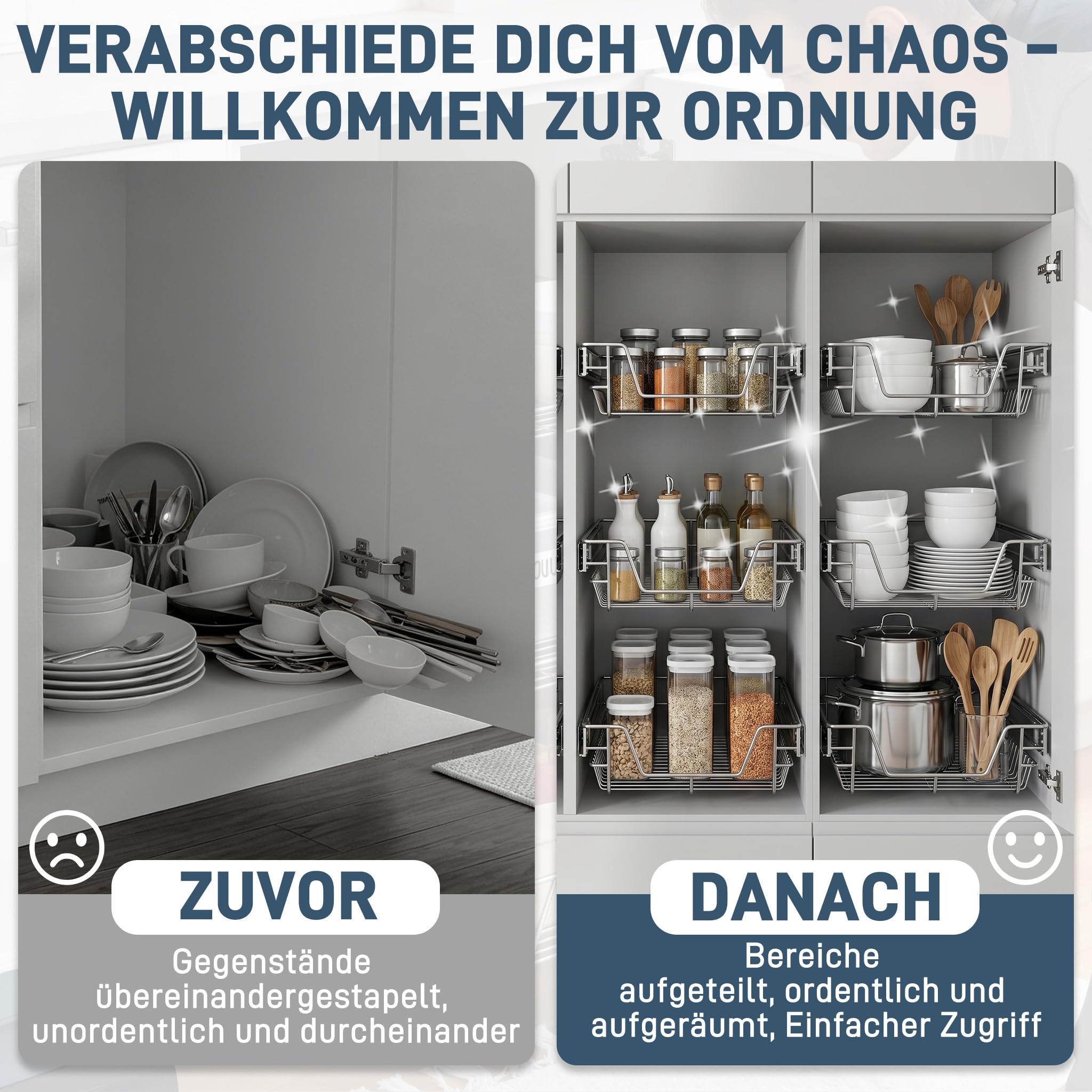YRHome 2 cassetti da cucina, scaffalatura telescopica, per camera da letto, armadio, armadio, cucina, estraibile, cassetto estraibile, cassetto da cucina, scaffale adatto per armadi da 50 cm