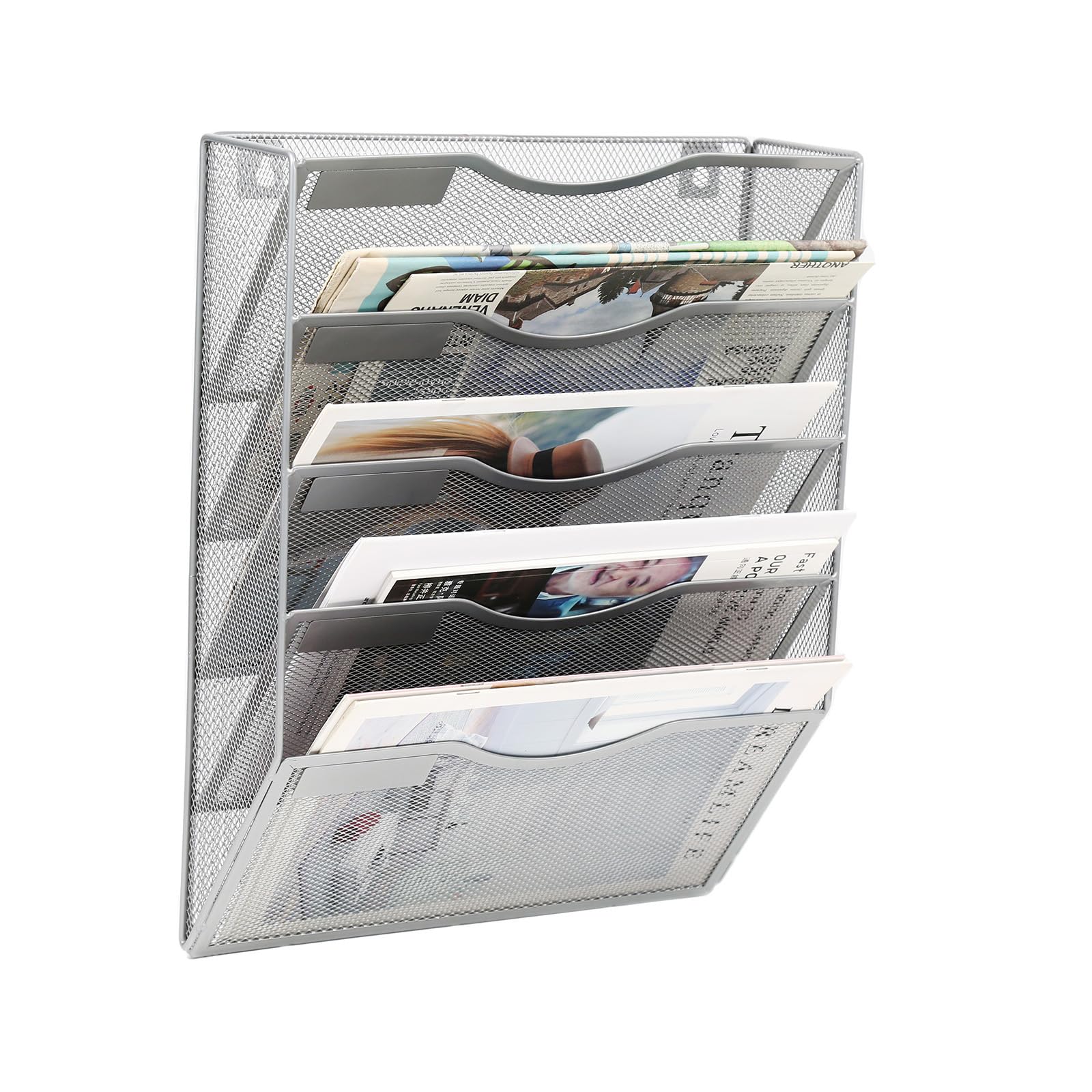 JEBELE Organizador de archivos de oficina para colgar en la pared, bolsillos de malla, bolsillos verticales, revistero, soporte de documentos de papel A4, organizador de espacio de oficina, etiquetas
