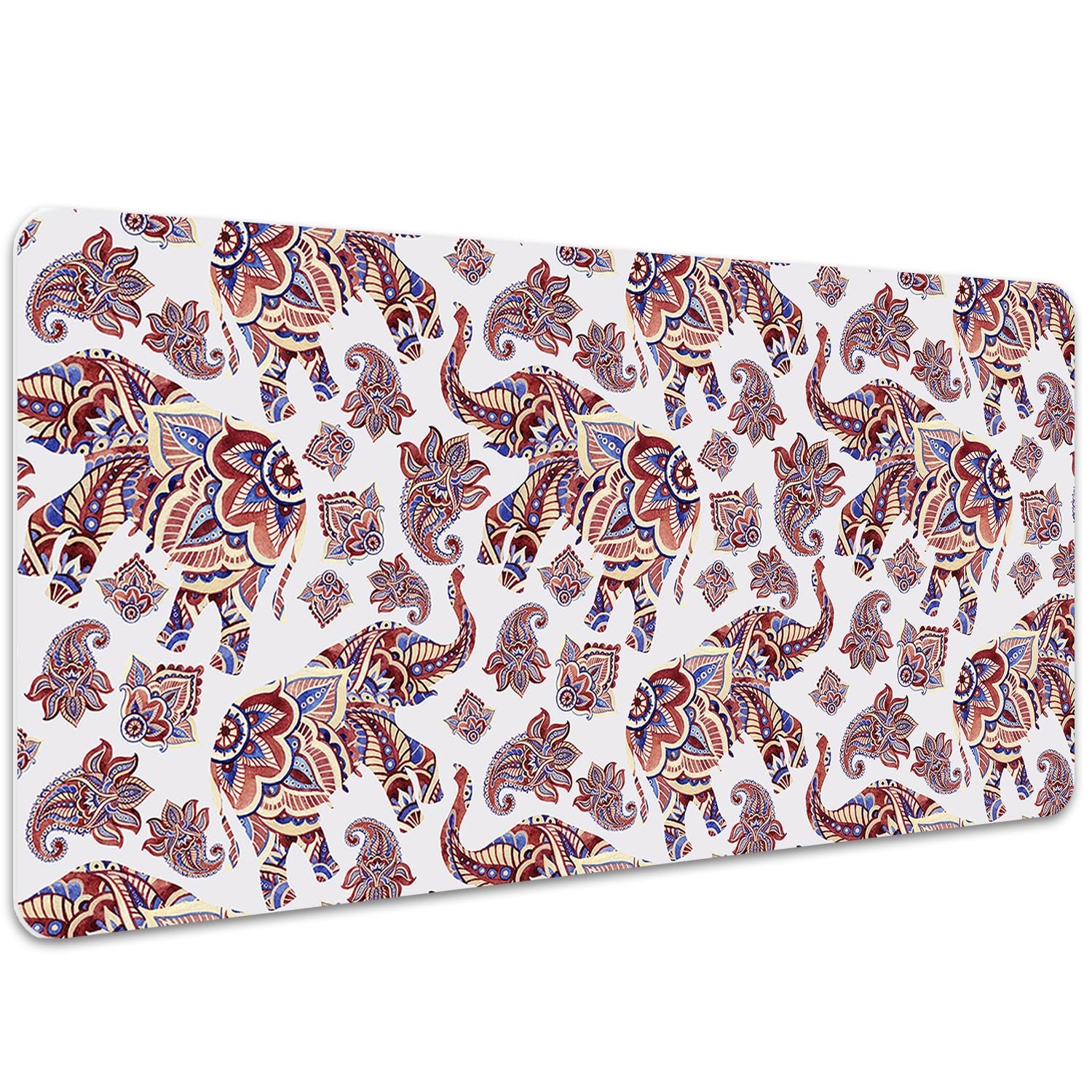 Tappetino da Scrivania 100x50 cm Protezione e Decorazione in Vinile PVC Antiscivolo Impermeabile Facile da Pulire Superficie Protettiva per Ufficio e Casa - Elefante Paisley