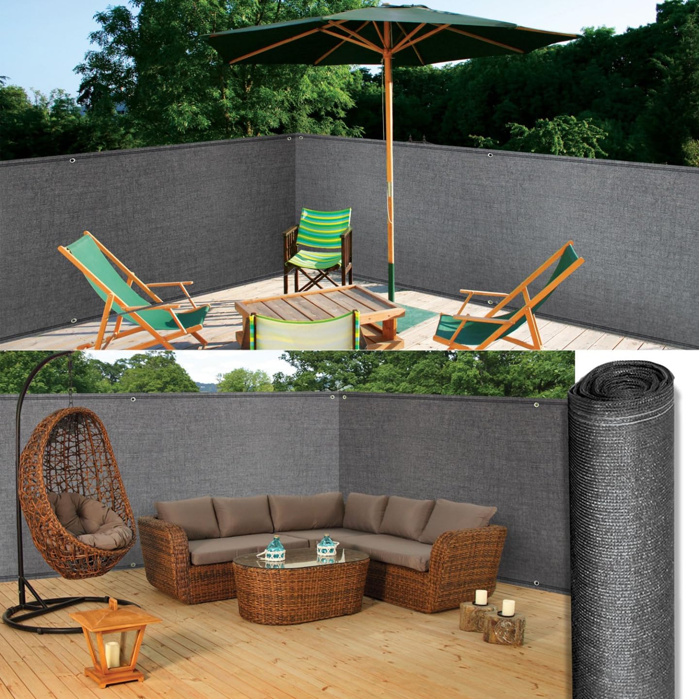Probache - Brise Vue renforcé 1 x 10 M Gris 220 GR/m² Luxe Pro