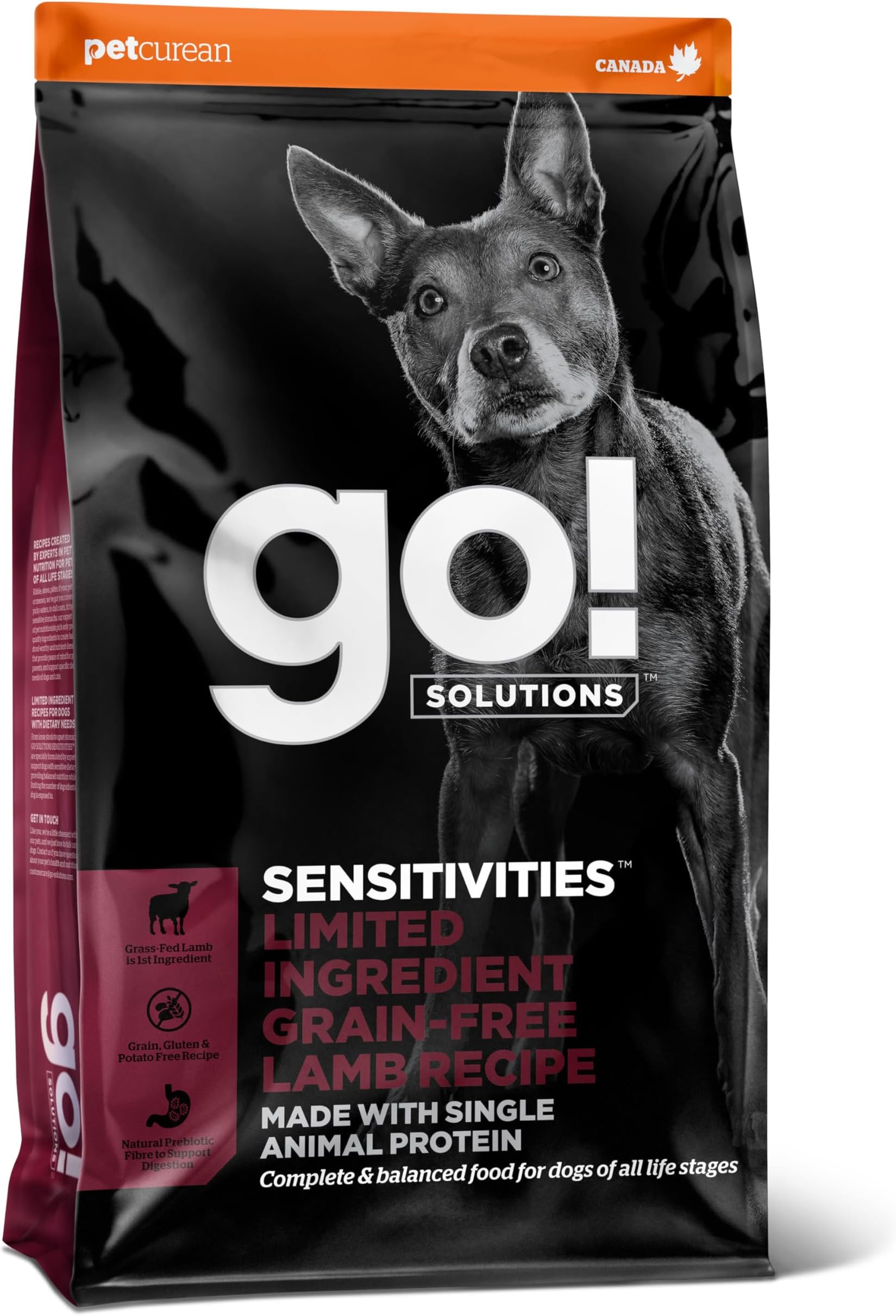- Go! Solutions Sensitivities Limited Ingredient Lamb Grain-Free Dry Dog Food, Chicken-Free Kibble Made by Experts for Sensitive Stomachs & Food Allergies, for Puppies, Adults, & Seniors, 22 lb Bag