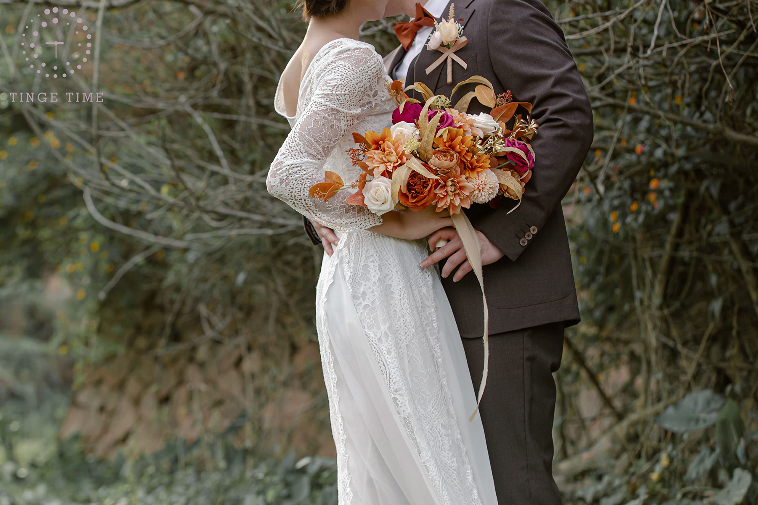 Amazon｜TINGE TIME 11インチ 人工ブライダルブーケ カスケード