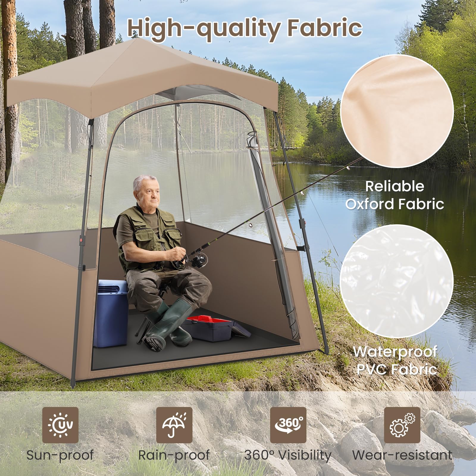 HOMASIS Tenda da Campeggio Trasparente a 360°, Tenda Pop Up con Borsa per il Trasporto, 8 Picchetti e 4 Corde Antivento, Impermeabile e Antivento, per Pesca, Birdwatching