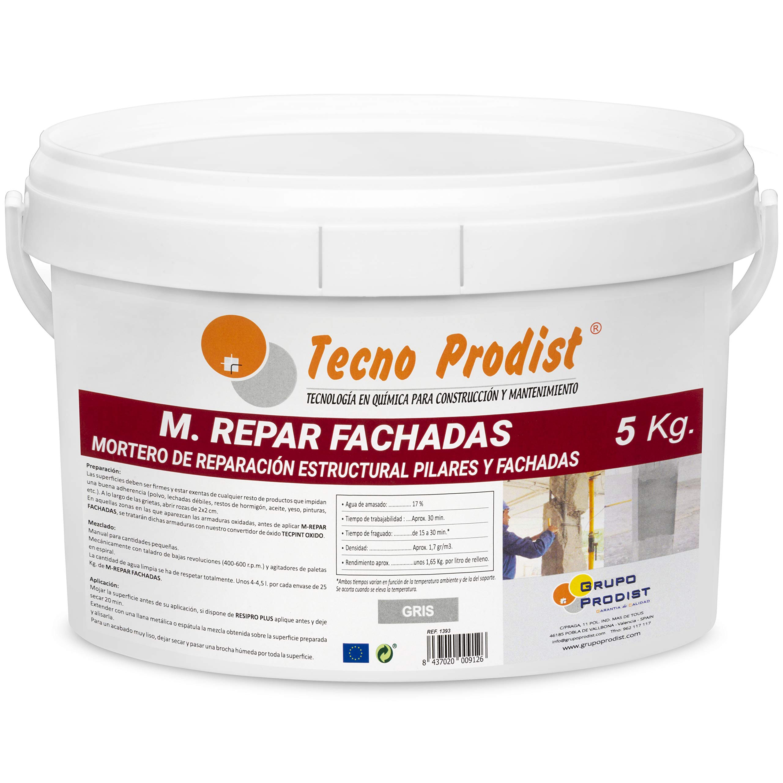 M-​REPAR FACHADAS de Tecno Prodist - (5 Kg) - Mortero estructural para reparaciones de fachadas, cornisas, pilares... - Contiene cemento, áridos y fibras especiales