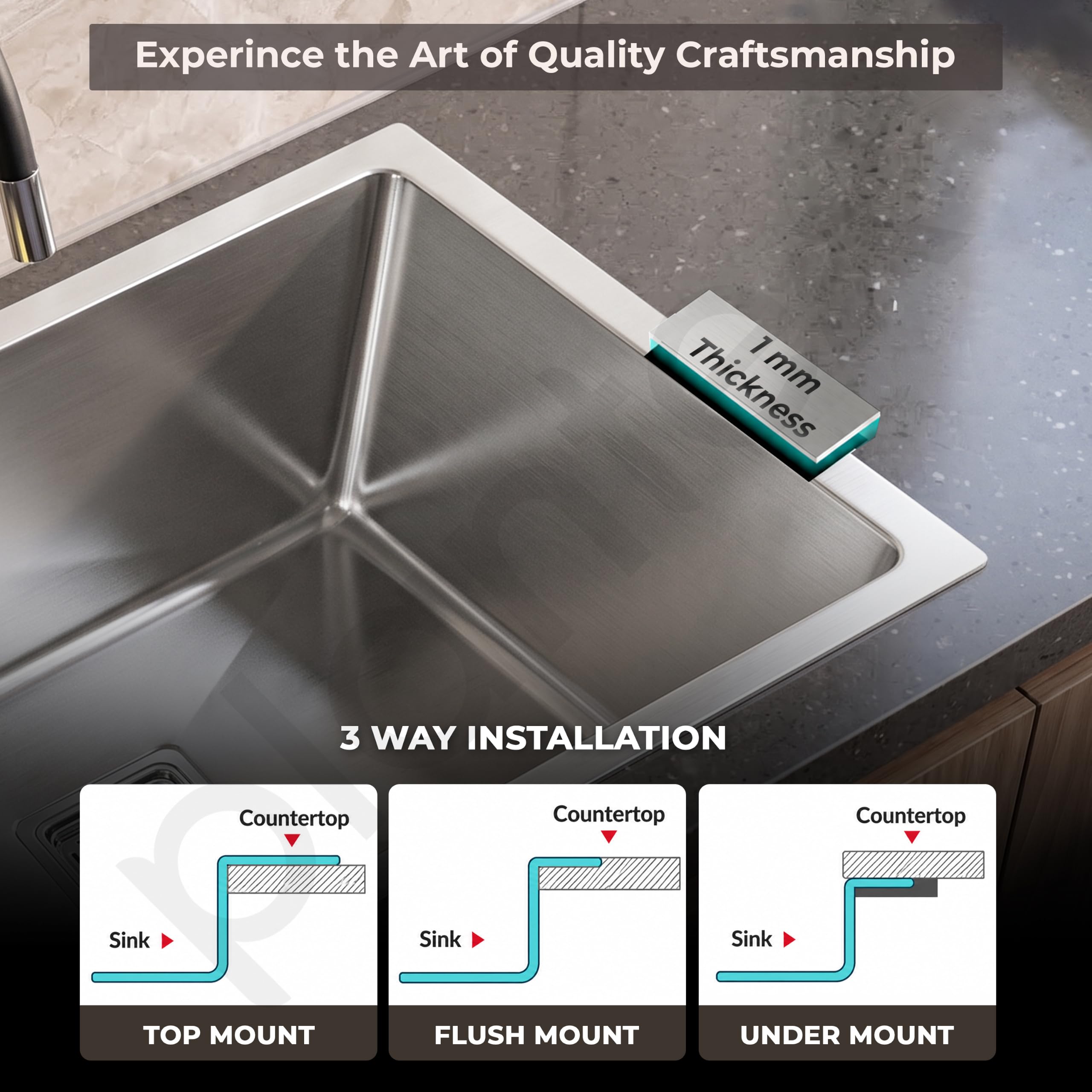 Plantex Stainless Steel Kitchen Sink - 16x18 Inches -7