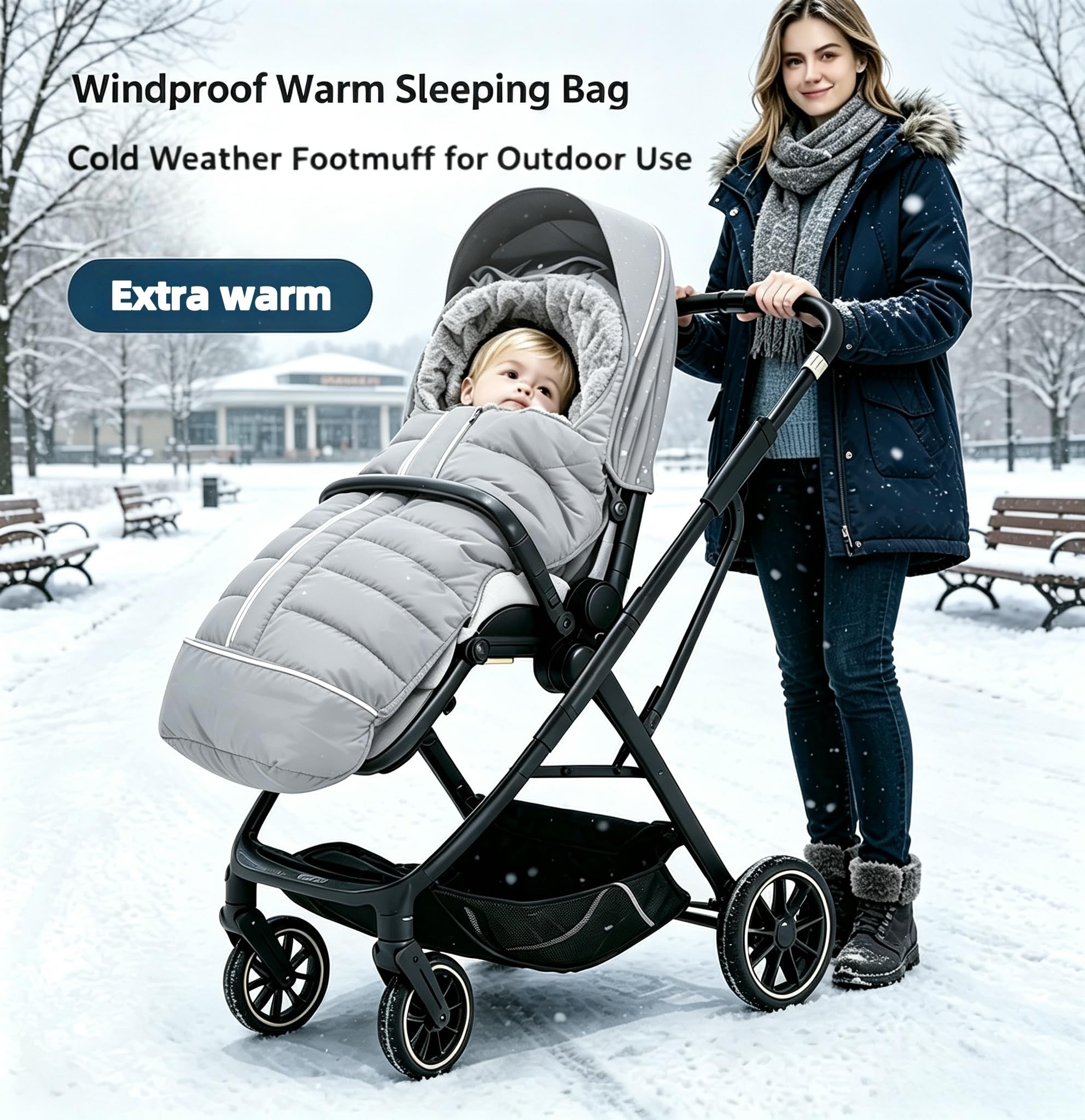 Sacco nanna invernale universale, 97 x 44 cm, per passeggino e passeggino, impermeabile, antivento, in pile ispessito, con 5 aperture per cintura