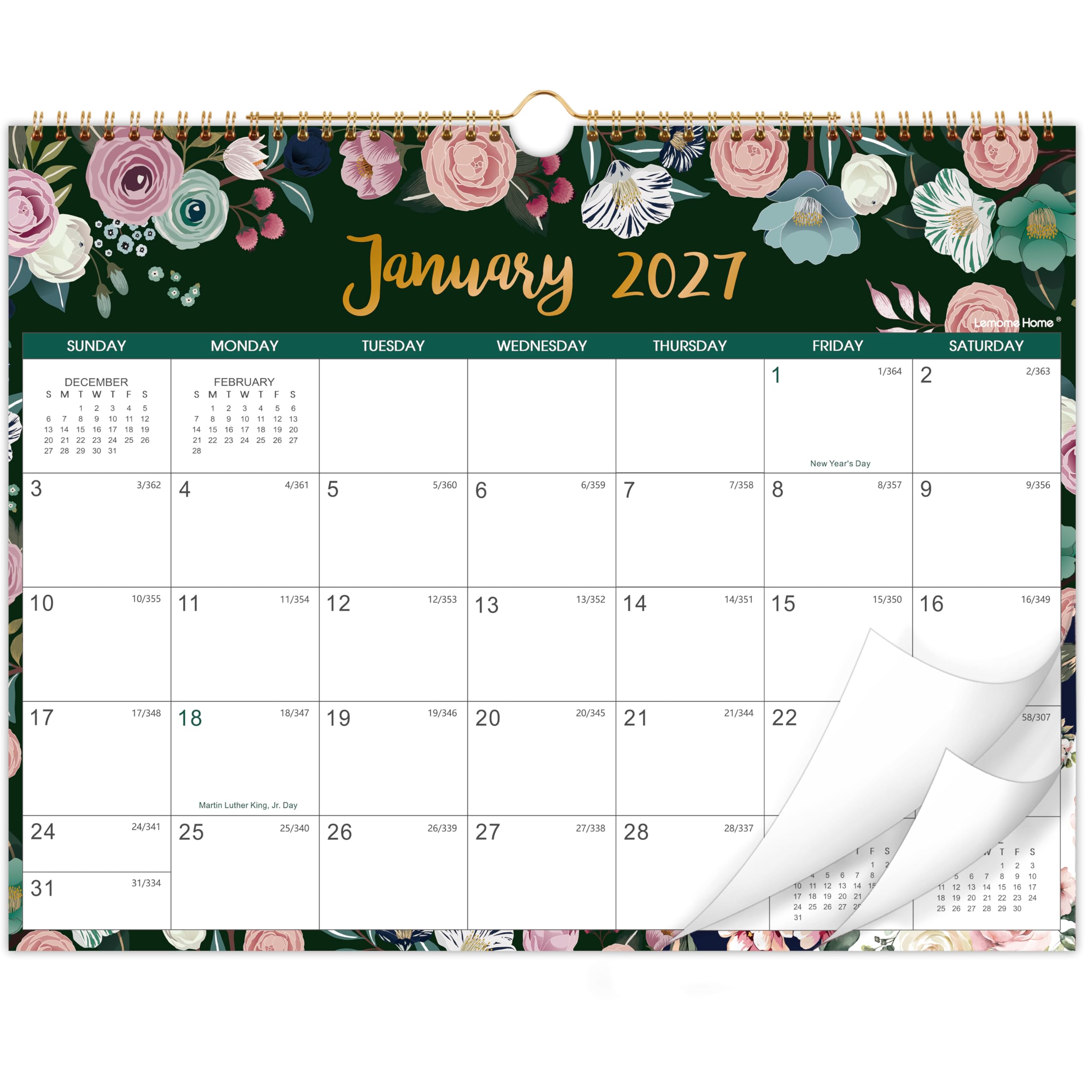 Amazon.com: 2027 Calendar - 2027 Wall Calendar, Jan. 2027 - Dec. 2027, 12-Month Calendar, 15" x 11.5", Twin-Wire Binding + Hanging Hook + Thick Paper + Unruled Blocks with Julian Dates - Floral : Office Products