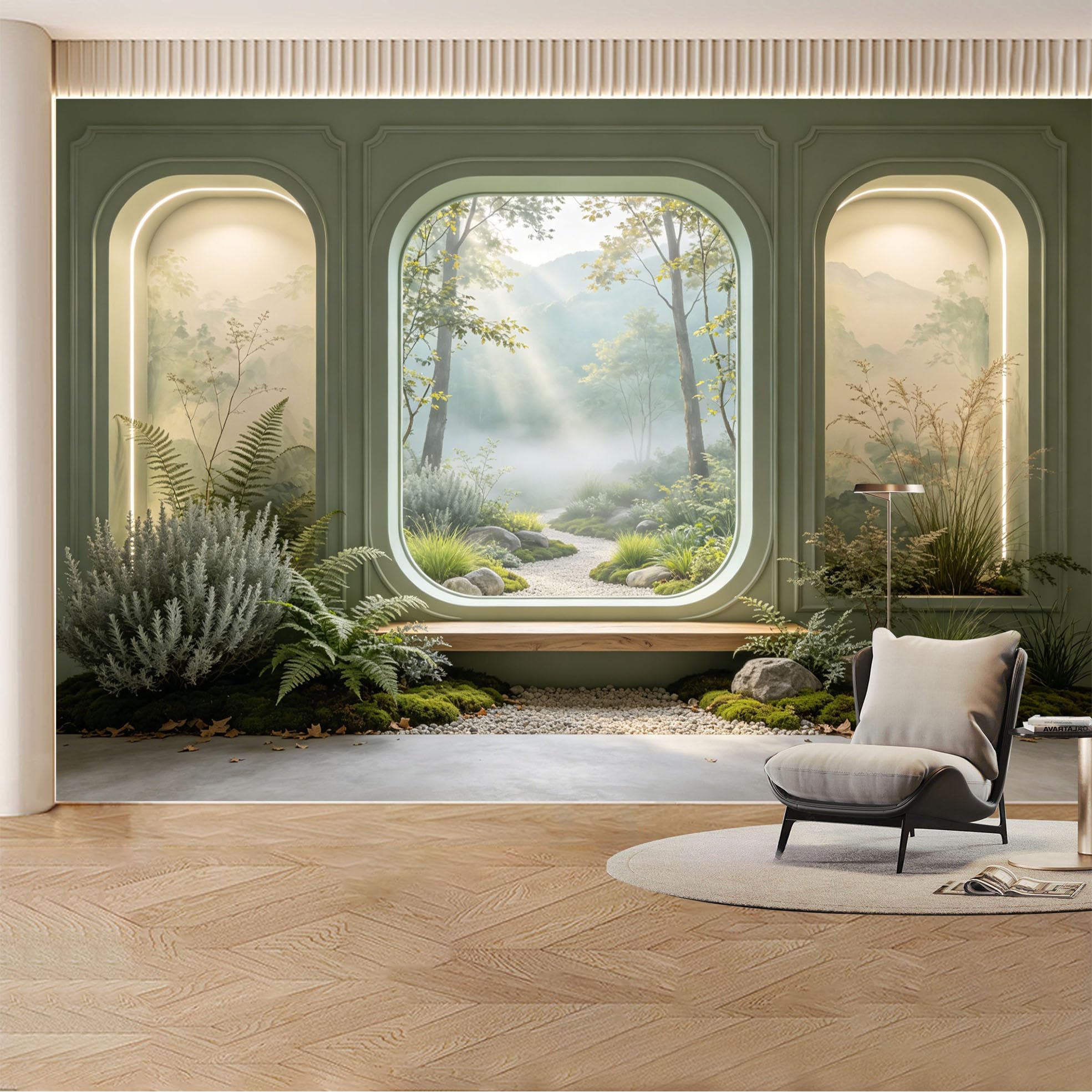 Custom Wall Mural Wallpaper Forest Garden Landscape Nature Large Wall Art Wall Decor Misty Nordic Zen Removable SelfAdhesive Large Photo for Living Room， Bedroom， Office
