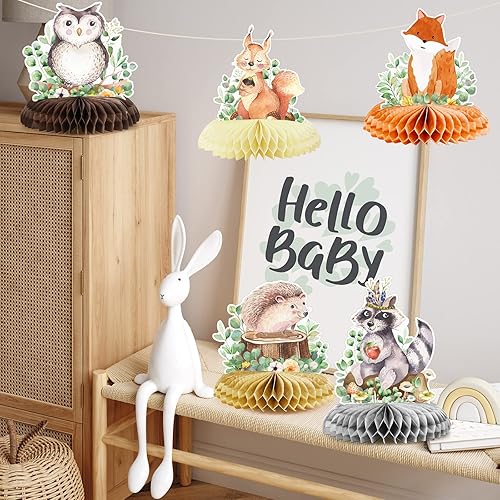 Miniatura 5 de Fumete Paquete de 9 centros de mesa 3D de animales del bosque, decoración de baby shower, safari, selva, vida silvestre, criaturas, verde salvia,