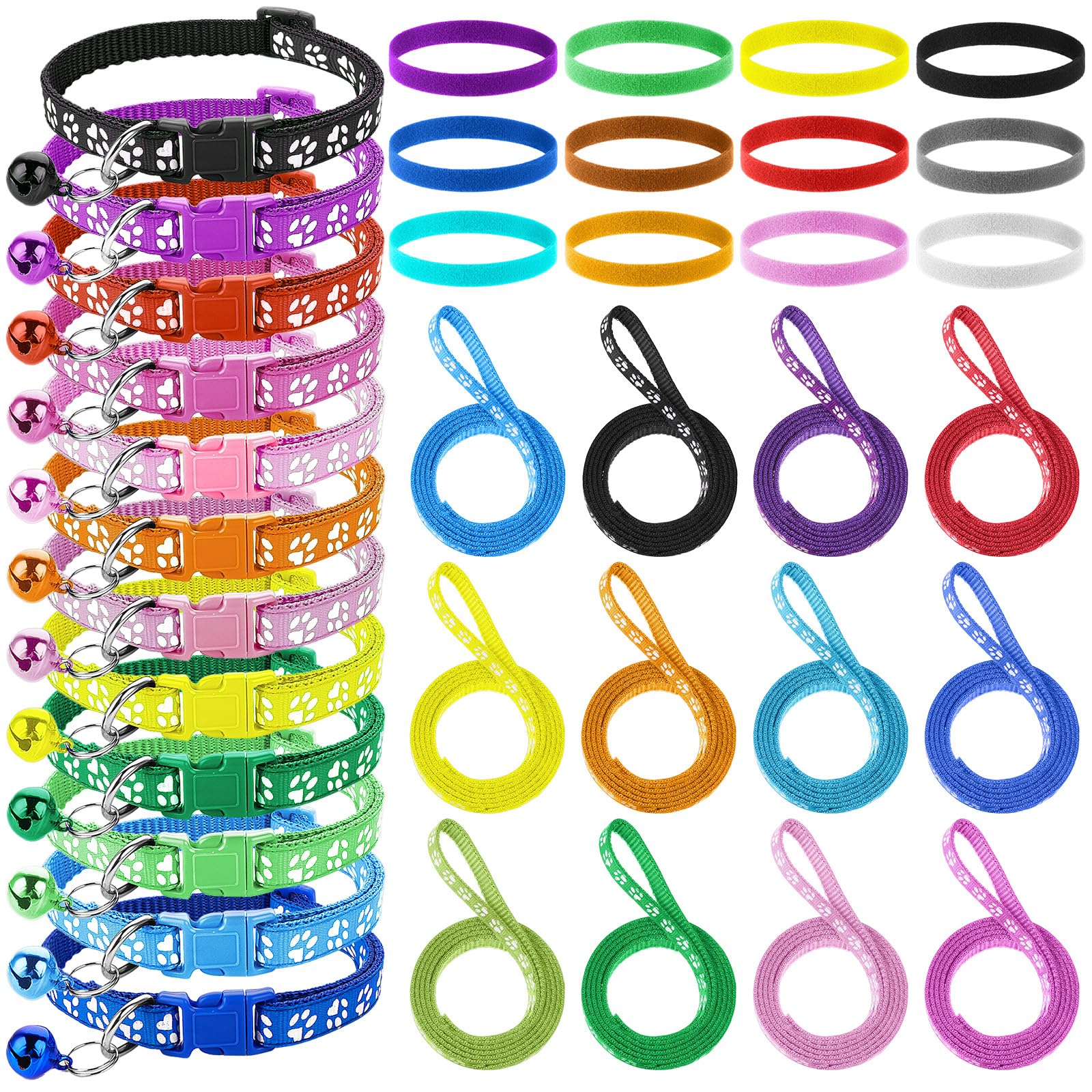 36PCS Quick Release Buckle Adjustable Puppy Paw Print Collar and Leash Set, Dog Collar and Leash Set, Soft Nylon Material, Suitable for Small Dogs, Cars and Pets
