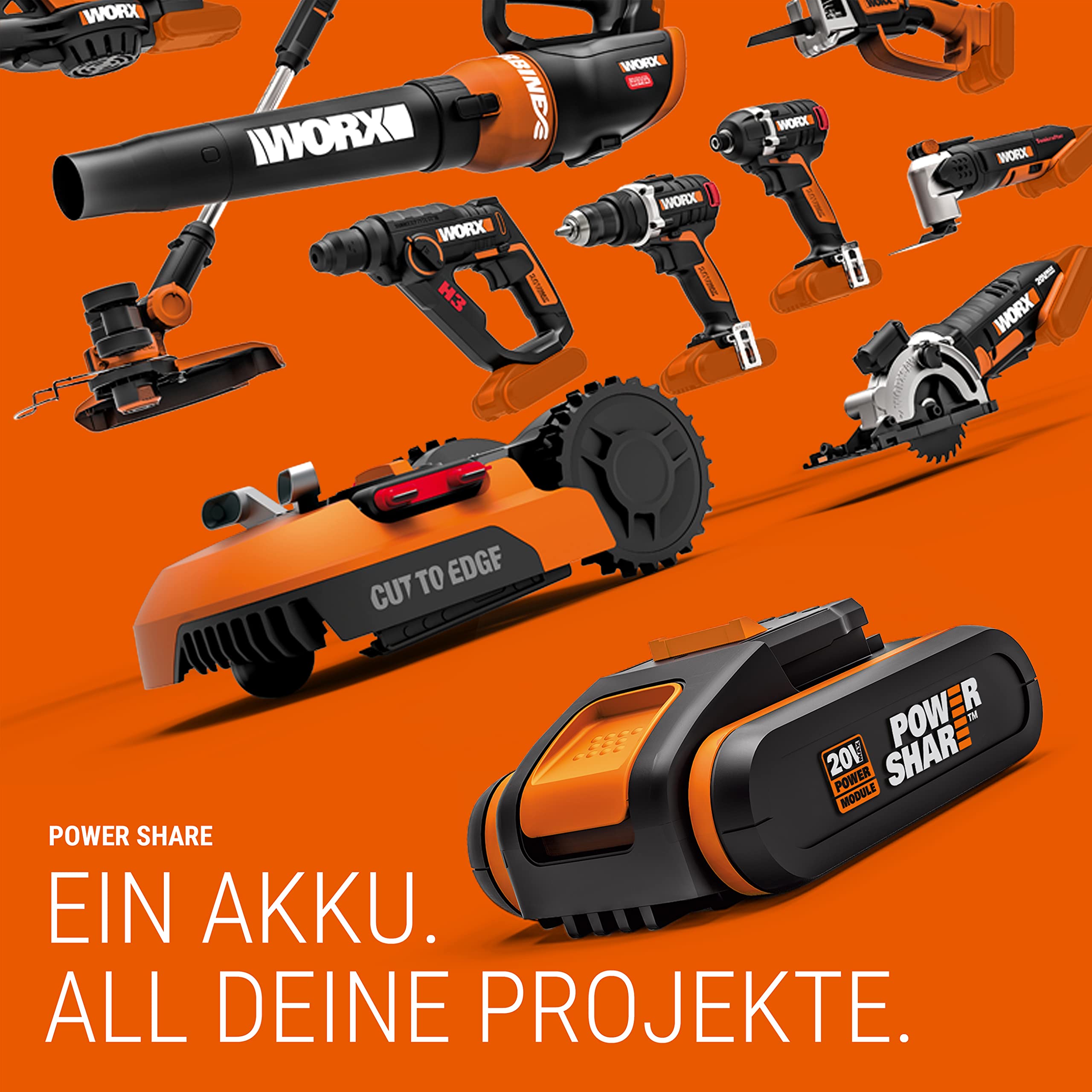 WORX NailForce Akku Nagler und Tacker 20V WX843.9 - für 15mm Nägel und Tackerklammer bis 14mm - einfaches Magazinladen - 60 Nägel/min Schussfolge - ohne Akku & Ladegerät - PowerShare kompatibel