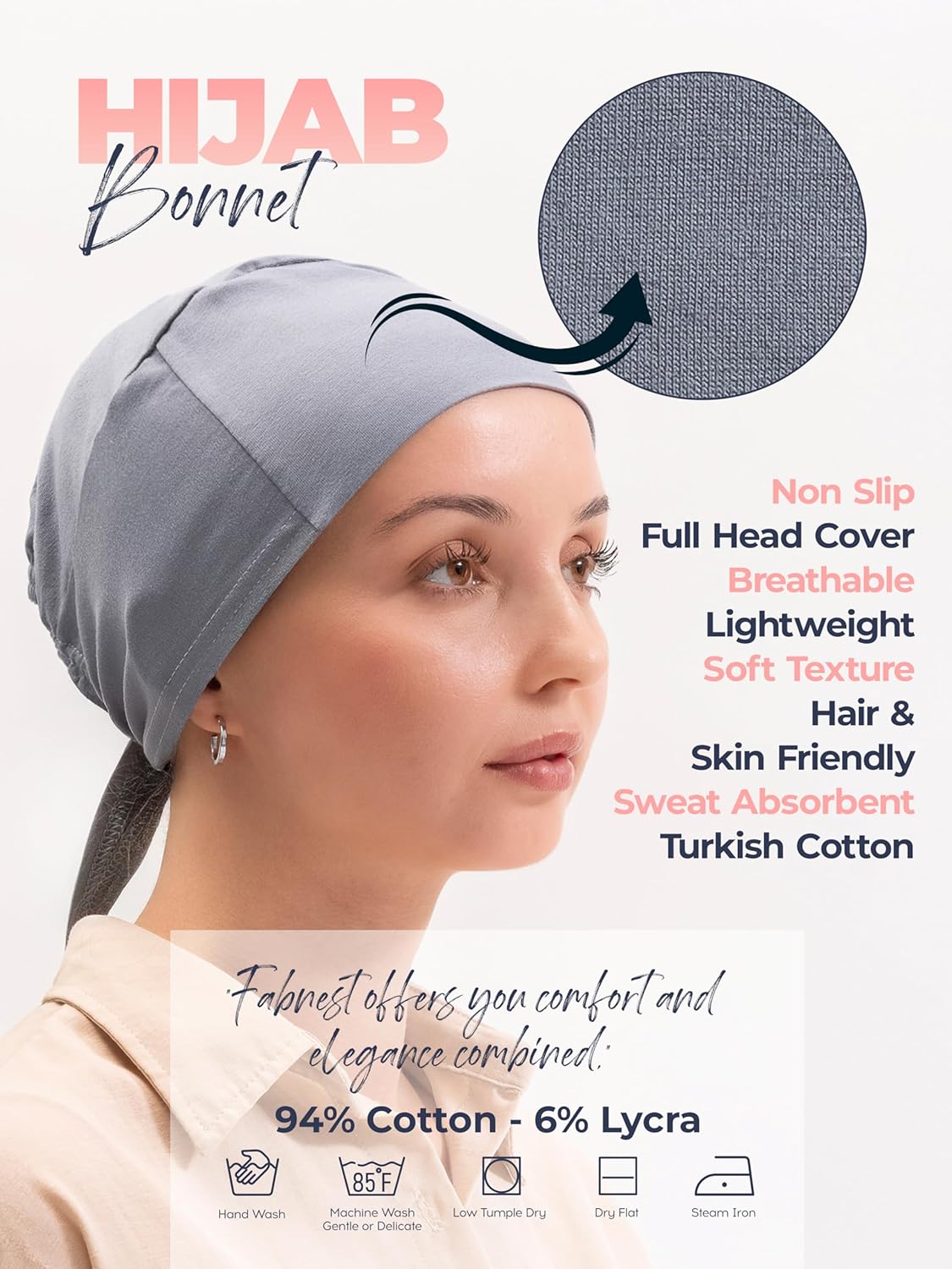 FabNest Women Hijab Undercap Islamic Muslim Under Scarf Hats Bonnet with Tie Back Non-Slip Breathable and Snug-Fit - Image 4