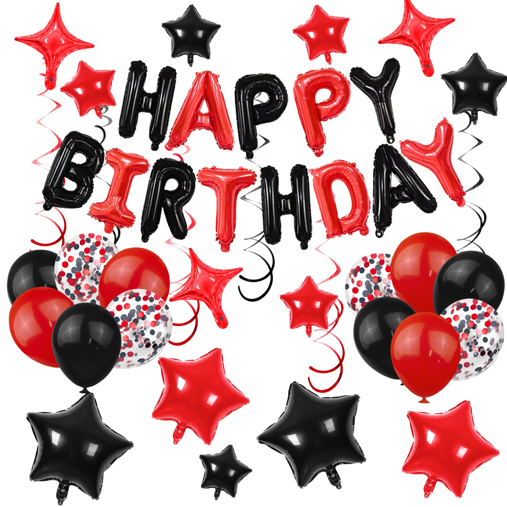 56 PCS Happy Birthday Balloons Happy Birthday Banner Red and Black Balloons for Boys Men Girls Women 16th 18th 20th 21st 25th 30th 40th 50th 60th