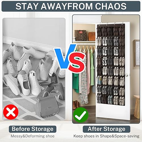 Miniatura 5 de Organizador de zapatos de 40 bolsillos sobre la puerta, organizador de zapatos grande de malla para colgar, soporte para guardar zapatos detrás de