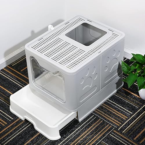 Miniatura 7 de Naivees Caja de arena grande para gatos plegable con tapa de entrada superior, sin olor, fácil de limpiar con pala