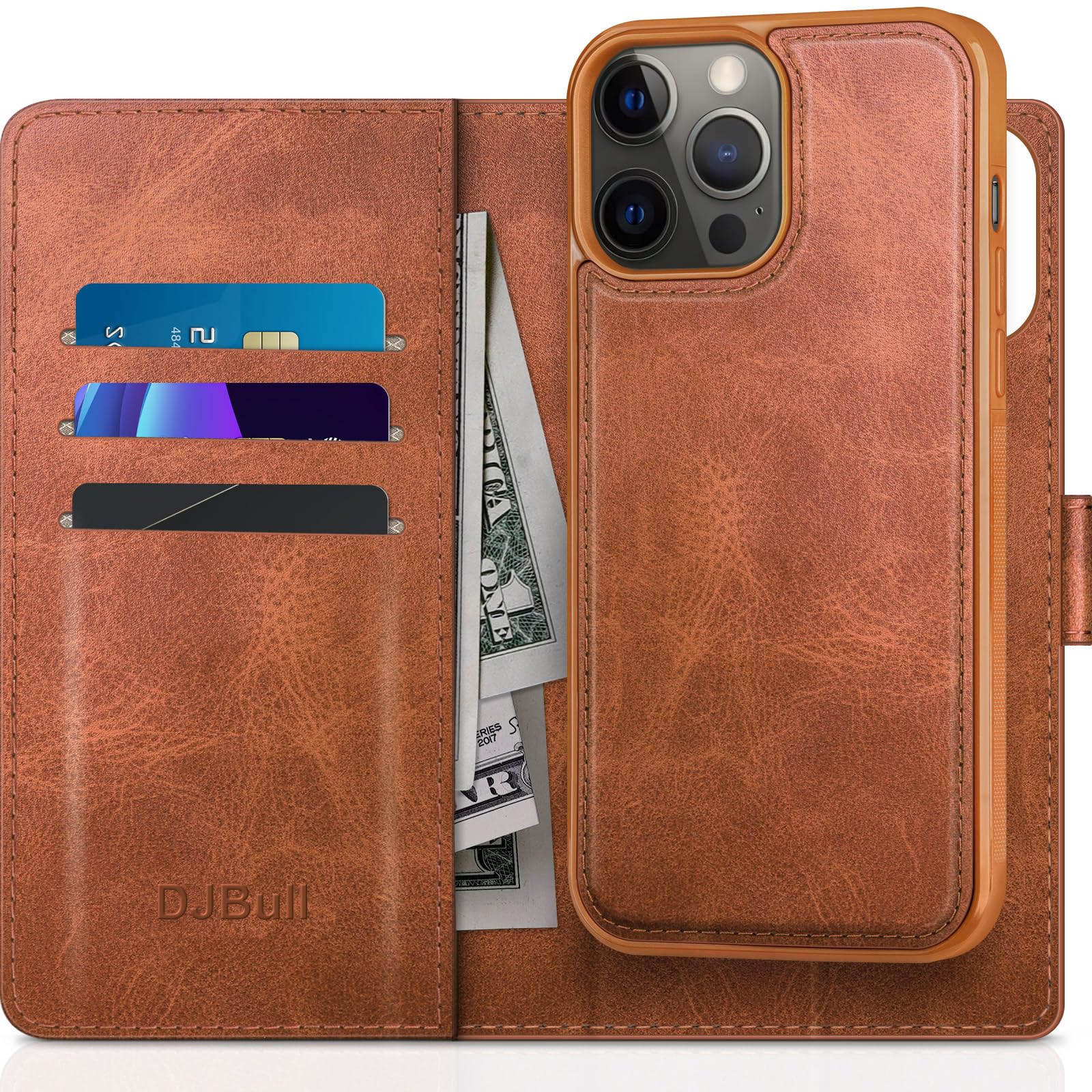 DJBull 2-in-1 Detachable for iPhone 12/12 Pro Wallet case with Credit Card Holder?RFID Blocking?,Flip Folio Book PU Leather protective Cover Women Men for apple 12/12Pro Phone case Light Coffee