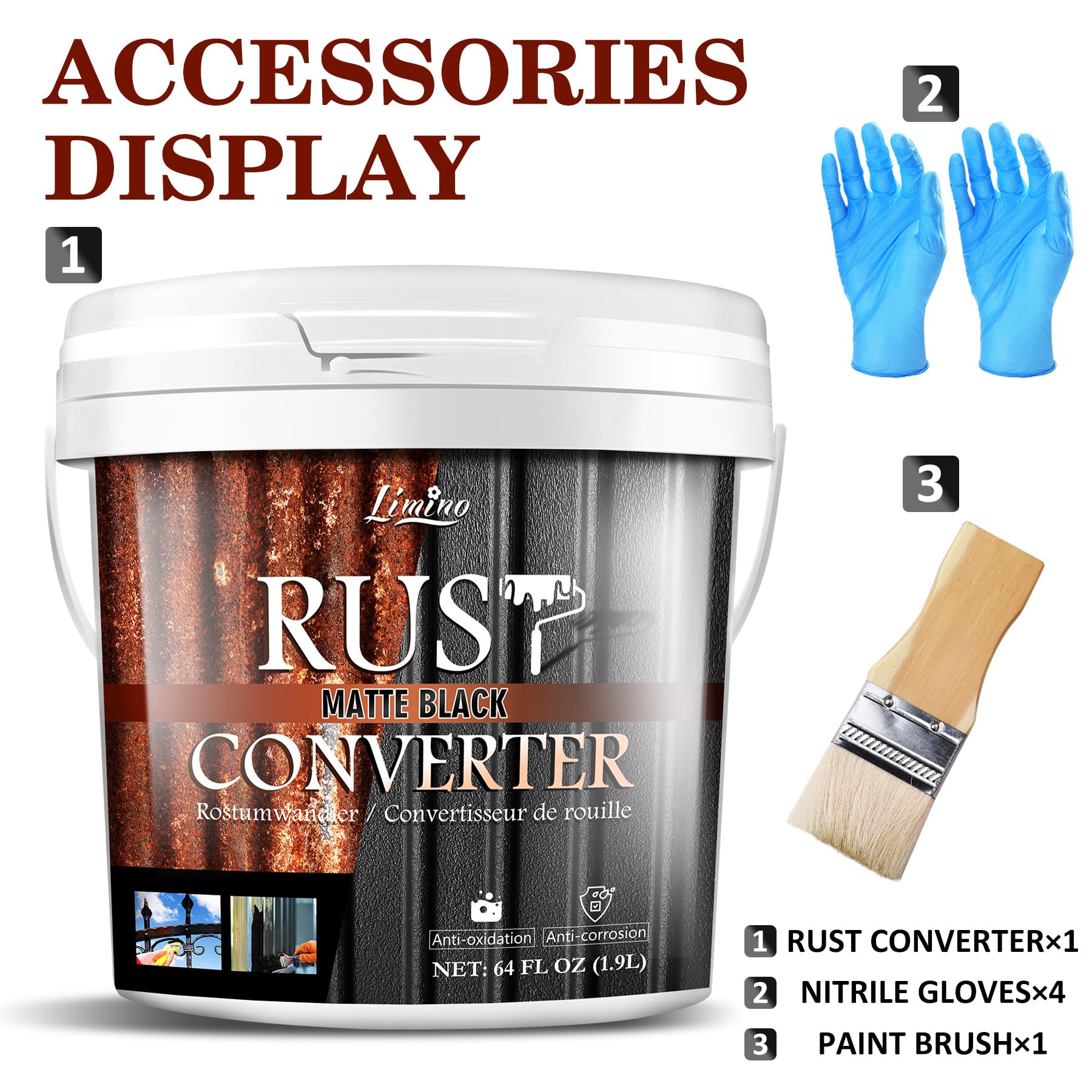 Rust Converter for Metal - Black Metal Primer and Rust Remover, Reformer ? Encapsulator, Long-lasting Anti-Rust Effect, Inhibitor Paint for Cars and Various Surfaces - 64 fl. oz