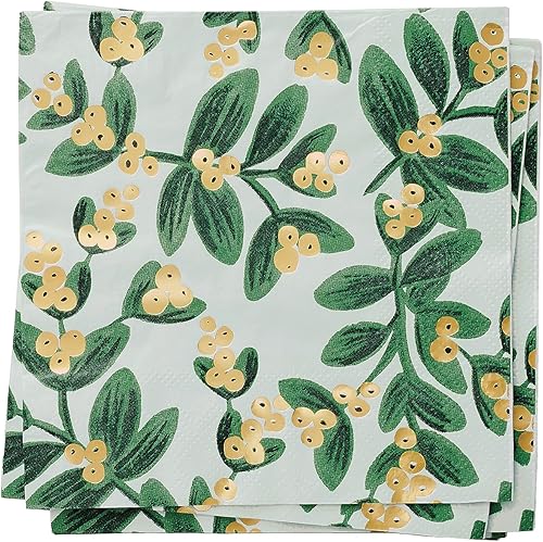 RIFLE PAPER CO. Servilletas de cóctel de muérdago, juego de 20, servilletas de mano desechables para Navidad y fiestas de vacaciones, servilletas de
