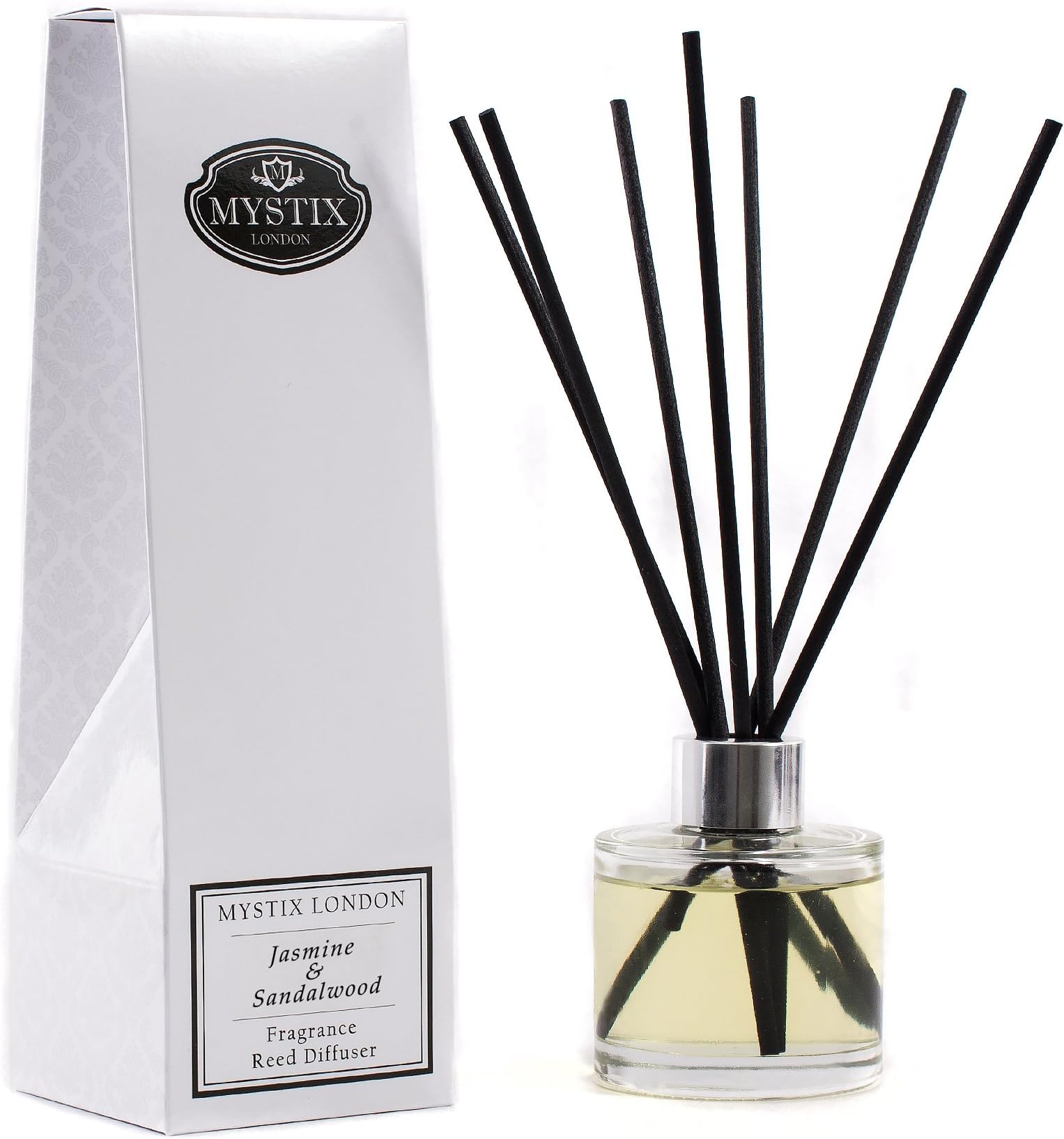 London | Jasmine & Sandalwood Fragrance Oil Reed Diffuser | 200ml | Best Aroma for Home, Kitchen, Living Room and Bathroom | Perfect as a Gift | Refillable