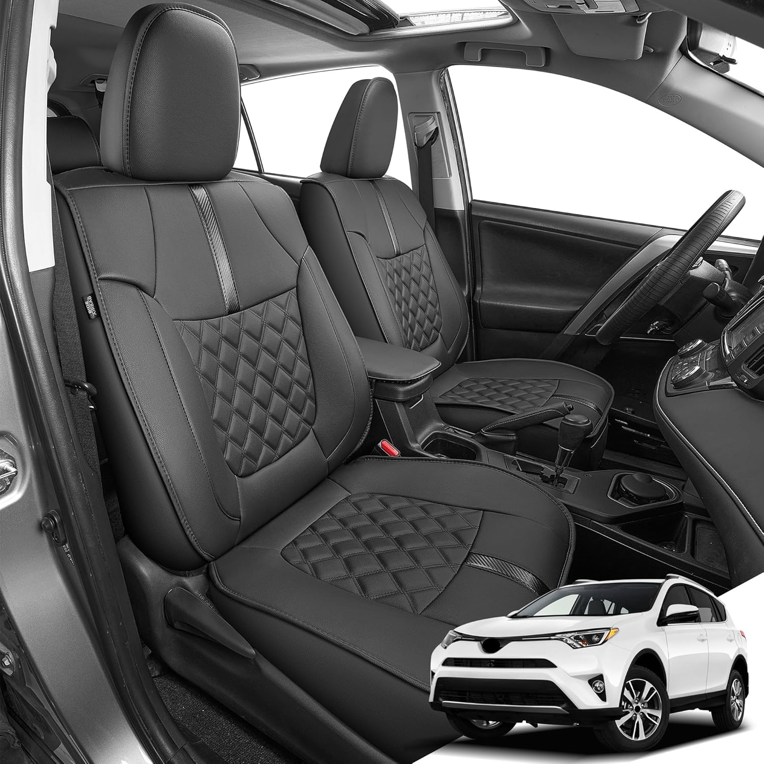 DISUTOGO Toyota Rav4 Seat Covers Custom for Rav4 2013-2018 XLE,XLE Premium,LE,Limited, Front&Rear Full Set Waterproof Faux Leather Car Seat Protectors (5 Seats,Black)