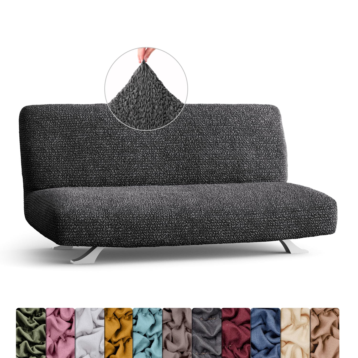Menotti Armless Sofa Bed Cover 2 3 Seater Slip Cover for Sofa and Armchair Stretch Elastic Fabric Protector - Microfibra - Grey (Armless Sofa Bed)