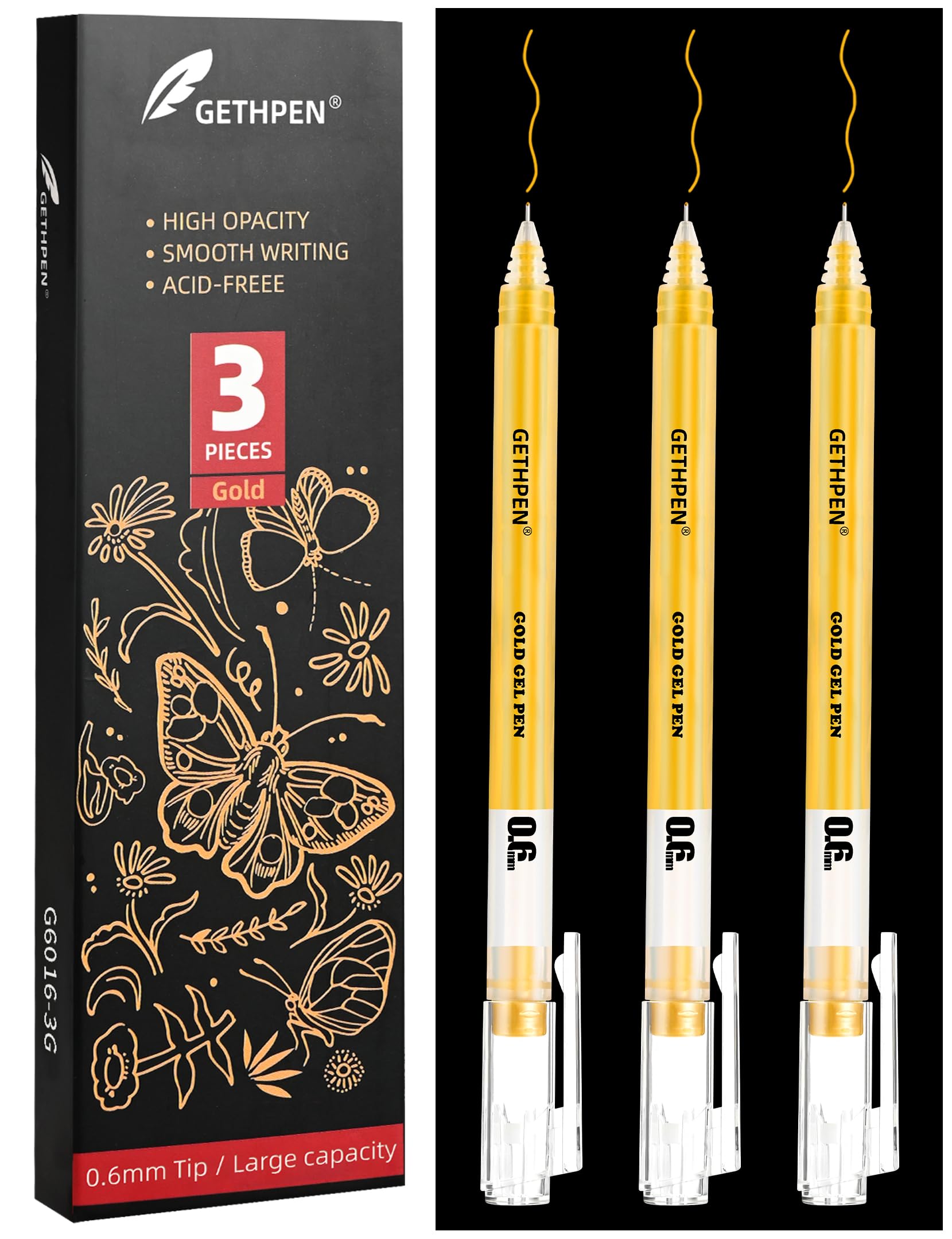 GETHPEN White Gel Pens - 3 Pack -10 GETHPEN White Gel Pens - 3 Pack -10