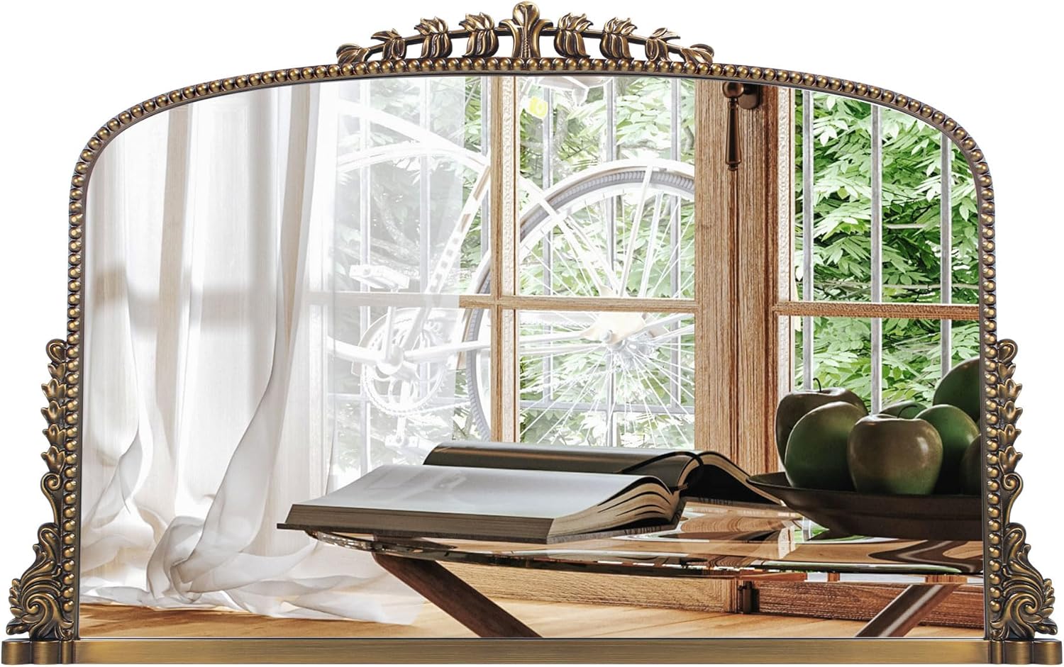 Vintage Baroque Arched Mirror - Traditional Ornate Antique Brass Wood Frame - 36"X23" - Ideal for Entryway, Fireplace, Living Room, Hallway, Bathroom 23"L x 36"W Baroque Mirror