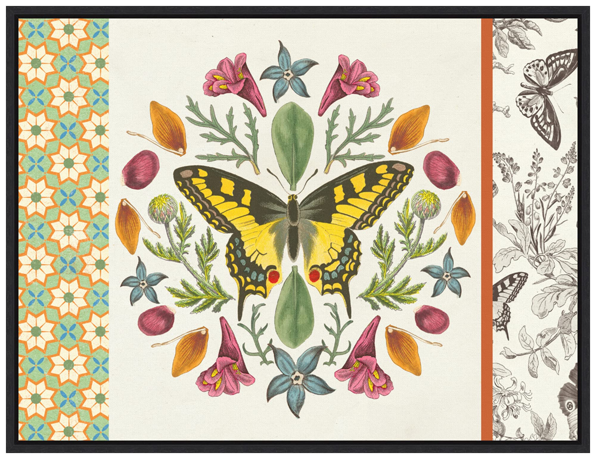 Amanti Art Framed Canvas Wall Art 18x24 Butterfly Mandala III with Borders by Wild Apple Portfolio, Framed Wall Art Canvas, Animals Artwork, Modern Decor, Medium Poster Painting for Living Room,