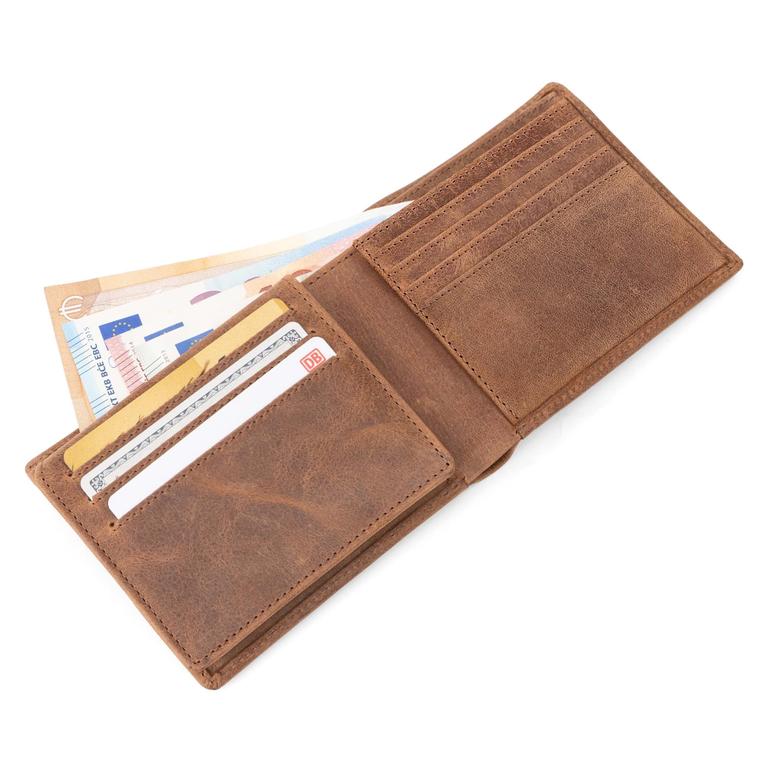 Berliner Bags Vintage Geldbörse Peter, Portmonee aus Leder, Geldbeutel mit TÜV-geprüftem RFID-Schutz, für Herren – Braun