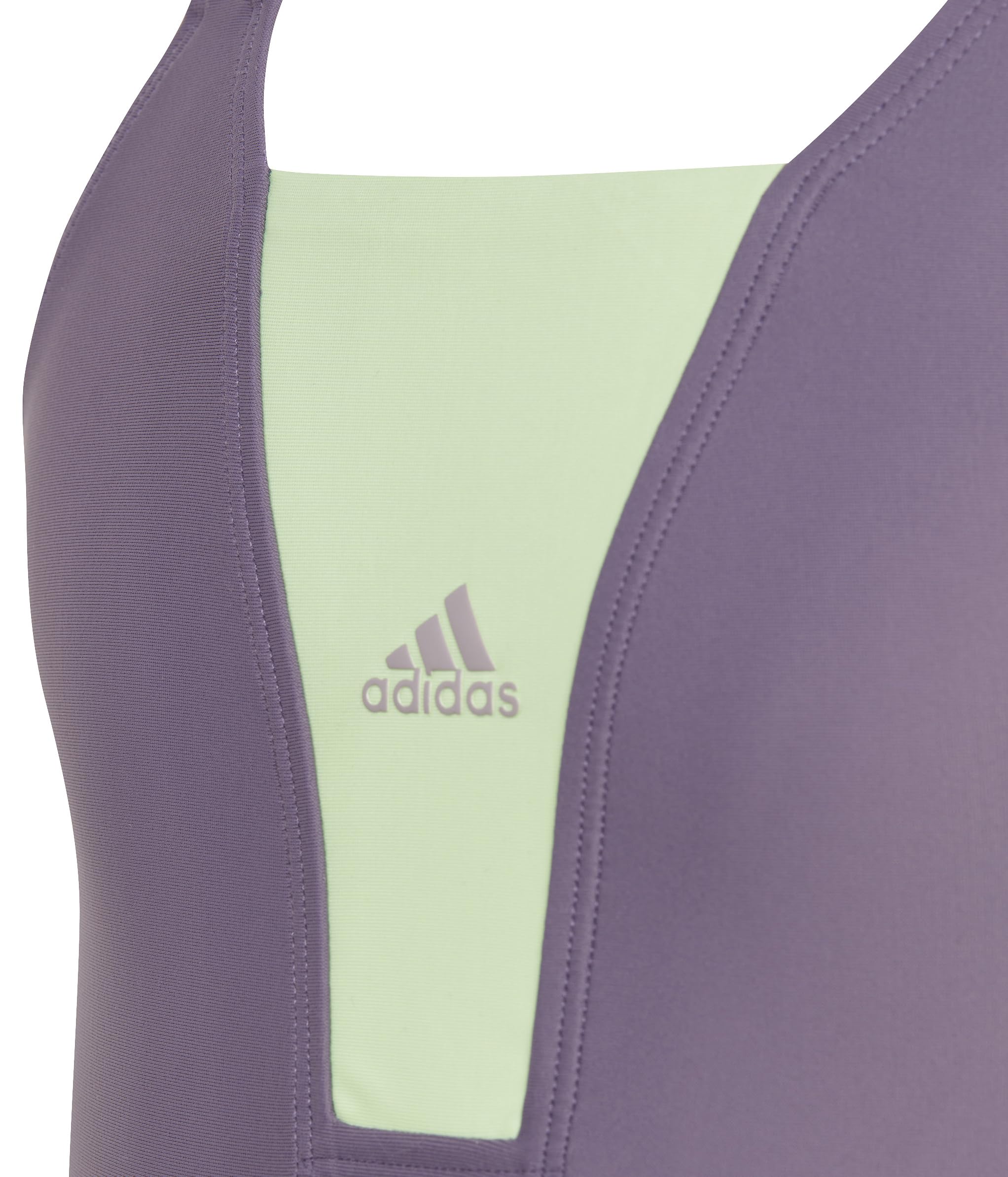 adidas Dziewczynki Sportswear Colorblock Swimsuit Kids, shadow violet/green spark, 7-8 Years