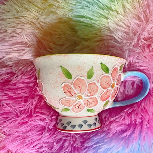 Miniatura 7 de Trendy Tandi Tazas y tazas de desayuno de avena con leche de gran capacidad, lindas tazas de té grandes de cerámica pintadas a mano, color artístico