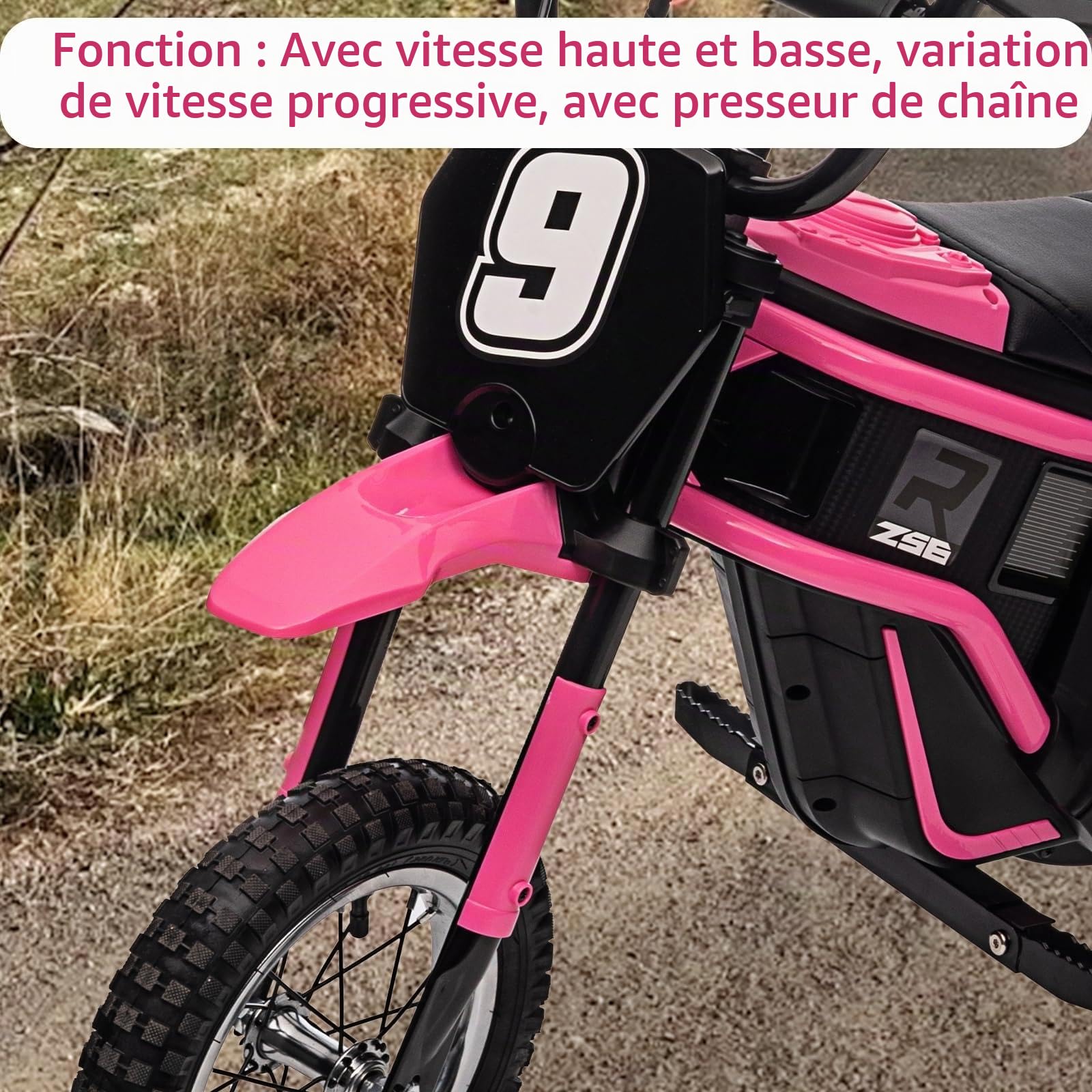 Zstar Moto électrique Enfant 24V 350W – Mini Moto Cross Tout-Terrain, Double Moteur Puissant, 3 Vitesses (8/12/23 km/h), Suspension amortie, Roues antidérapantes, Cadre renforcé, Jouet