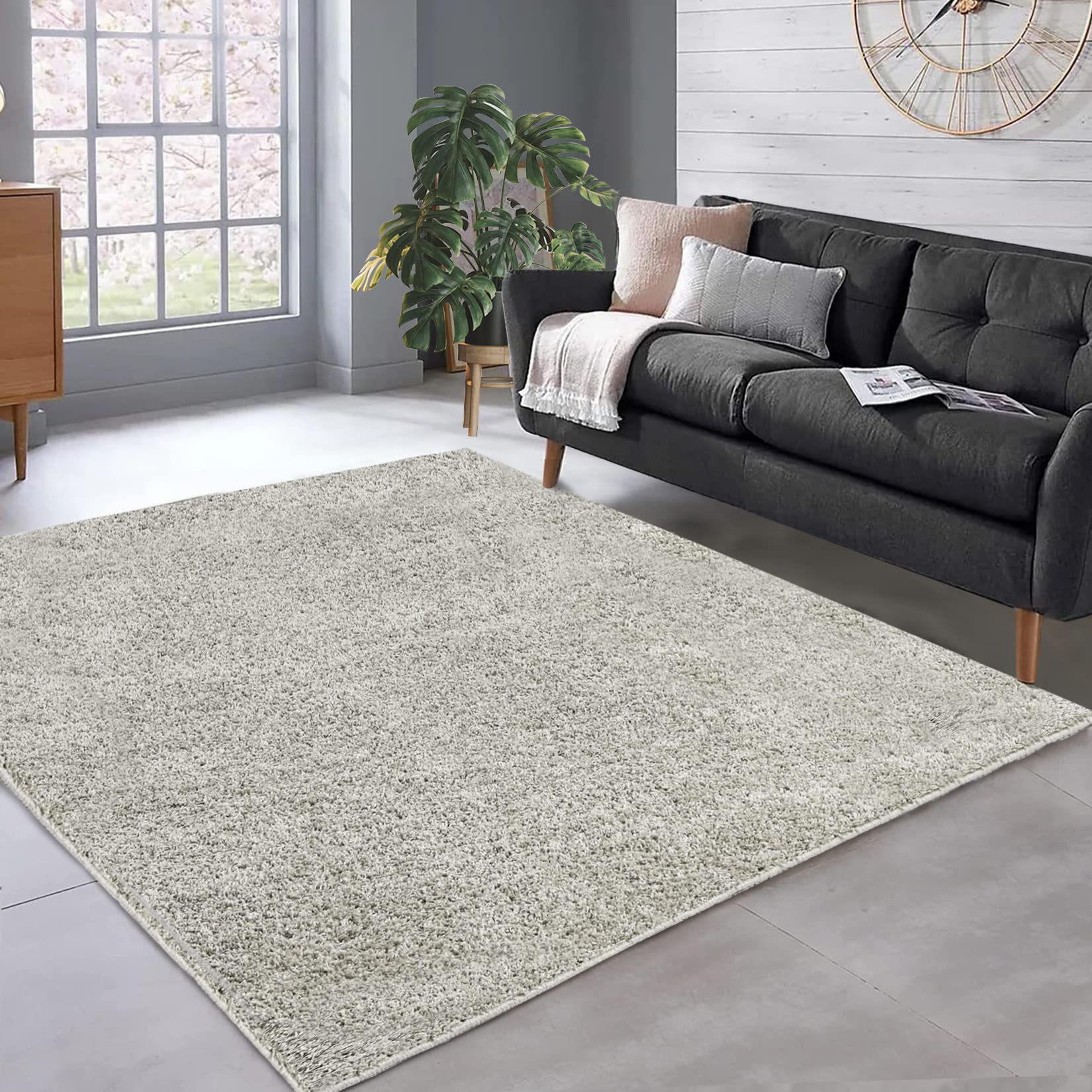 Photo 1 of Fashionwu Grey Rugs for Bedroom, Shaggy Throw Rug Fluffy Fur Rug Luxious Non-Slip Cozy Furry Plush Rugs Carpet Modern Accent Rug for Living Room Bathroom Kids Room, Taupe Gray, 6 x 9 Feet 6 x 9 Feet Light Grey