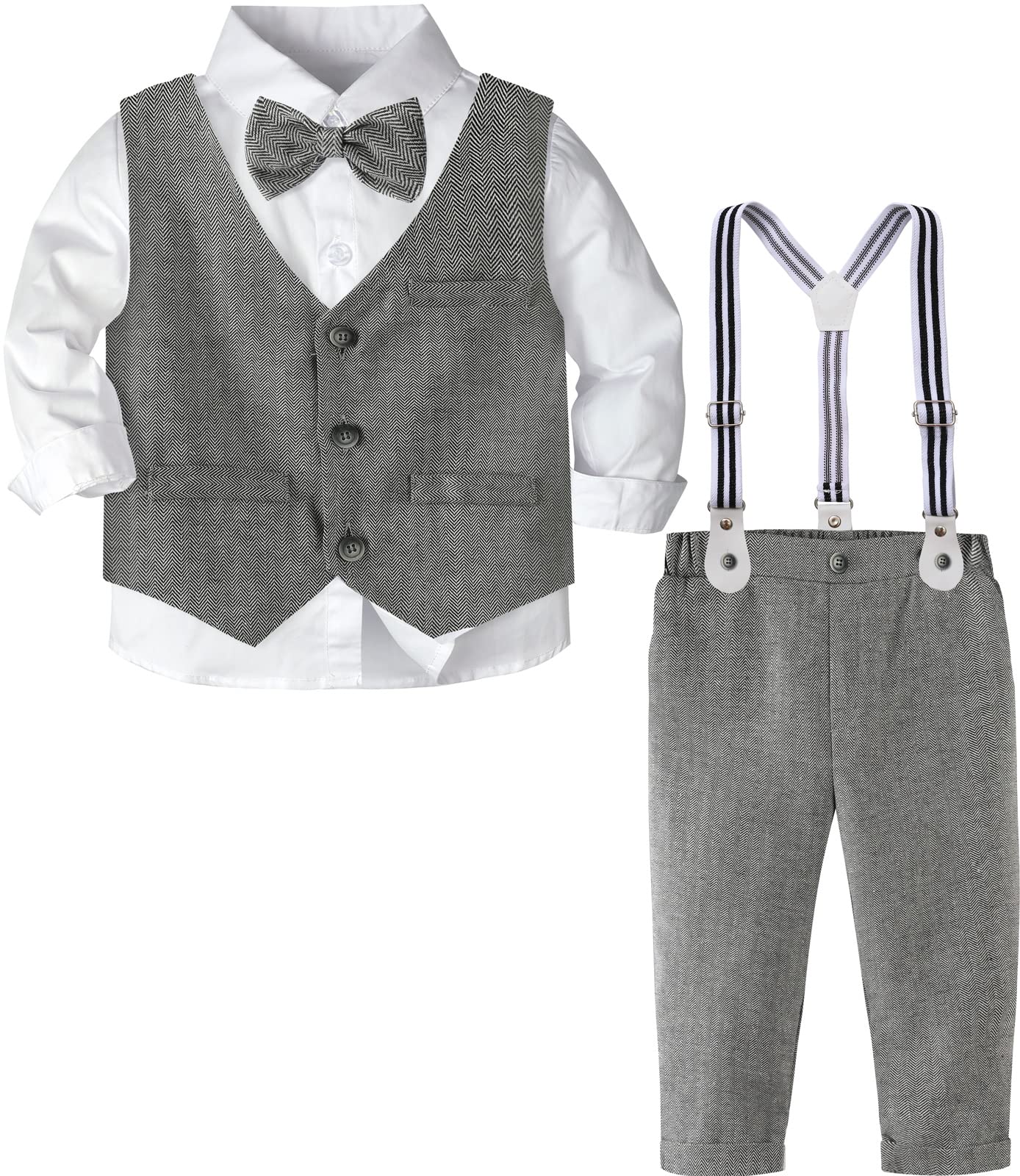 mintgreen Bébé Garçon Vêtements 3PCS Garçon Mariage Costume, Chemise + Pantalon + Bretelles + Gilet + Bowtie
