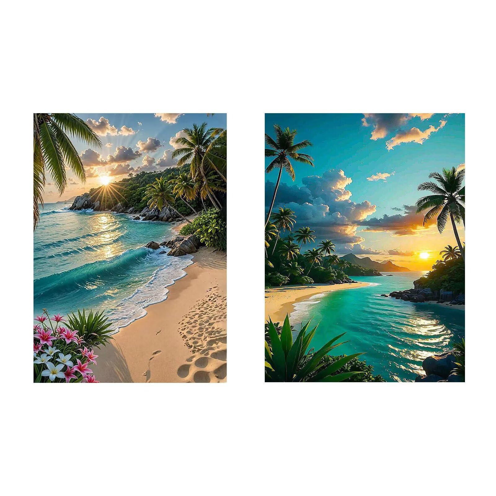 ViblyCoz 2 Pack 5D Diamond Painting Kits Full Drill DIY Coconut Tree Tropical Beach Sunset Diamond Art for Adults Kids Gem Art Craft for Home Wall Decor Gift