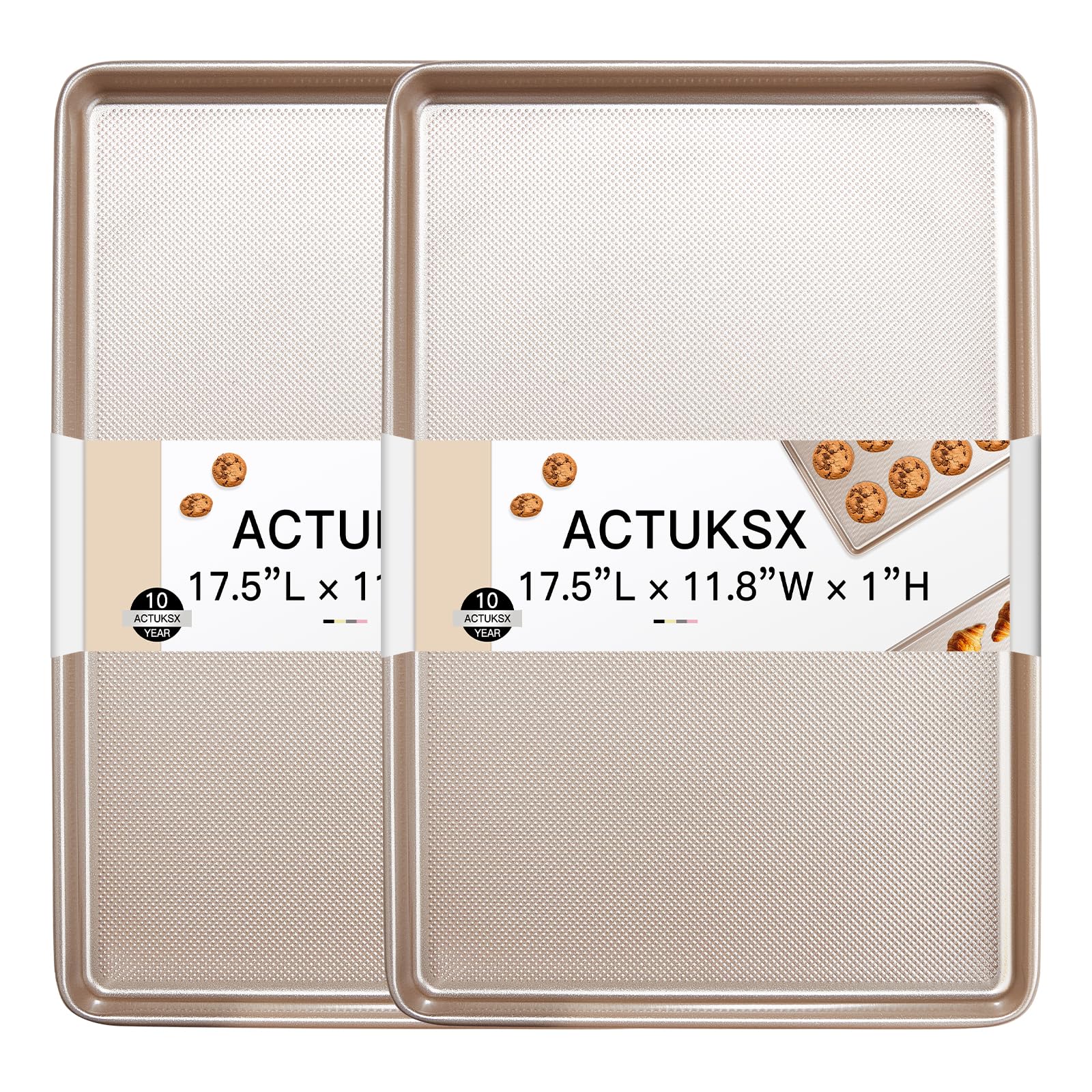 Photo 1 of 2-Pack Carbon Steel Baking Sheet Pans - 17.5x11.8x1 Inch Nonstick Cookie Sheets, Heavy-Duty Oven Safe Trays for Baking Cookies, Roasting & Sheet Pan Dinners (Gold)